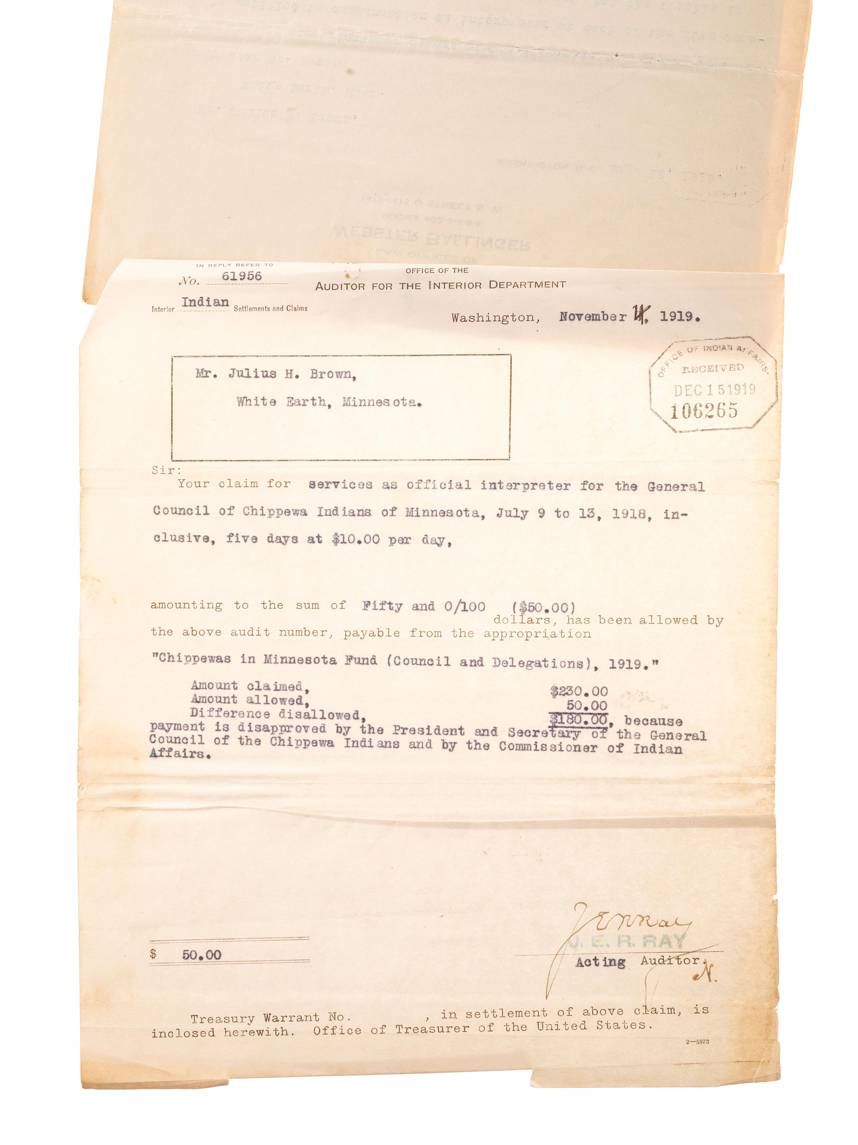 [NATIVE AMERICANS]. A group of documents related to the Sioux, Chippewa, and Cherokee Indians, ca first quarter 20th century.