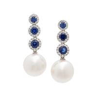 CULTURED SOUTH SEA PEARL, DIAMOND AND SAPPHIRE EARRINGS