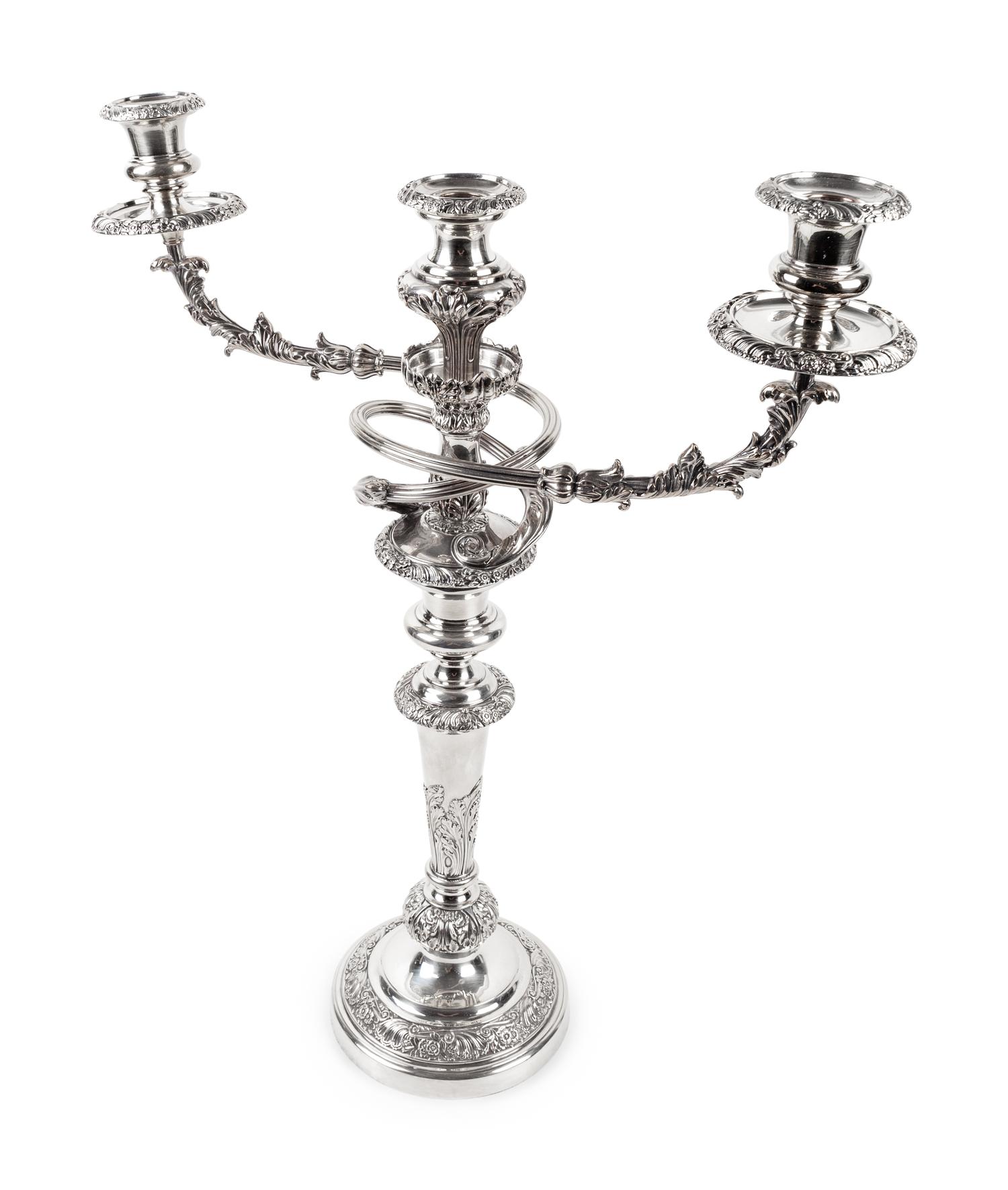 A Pair of Sheffield Plated Three-Light Candelabra — EARLY 20TH CENTURY
