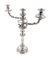 A Pair of Sheffield Plated Three-Light Candelabra — EARLY 20TH CENTURY