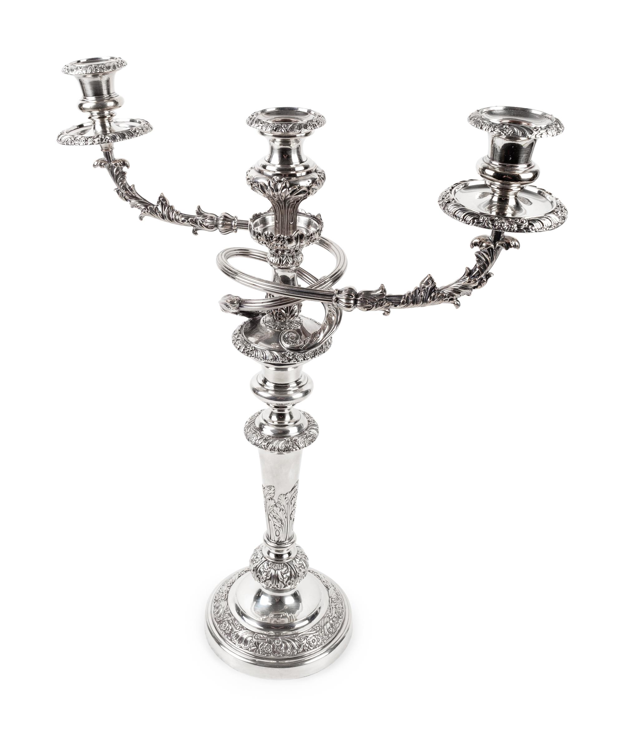 A Pair of Sheffield Plated Three-Light Candelabra — EARLY 20TH CENTURY