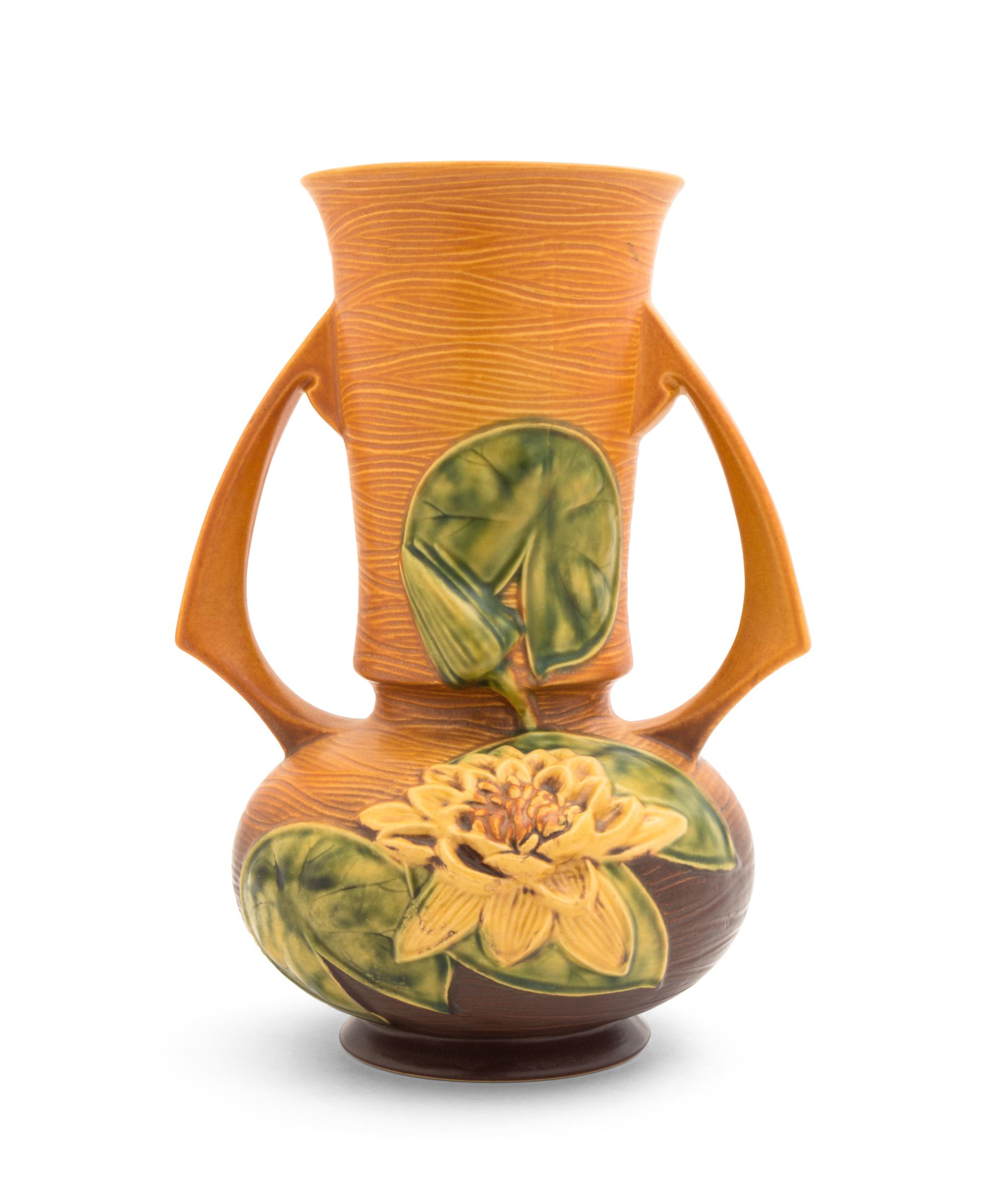 A Roseville Waterlilly Pottery Vase Height 12 1/4 inches.