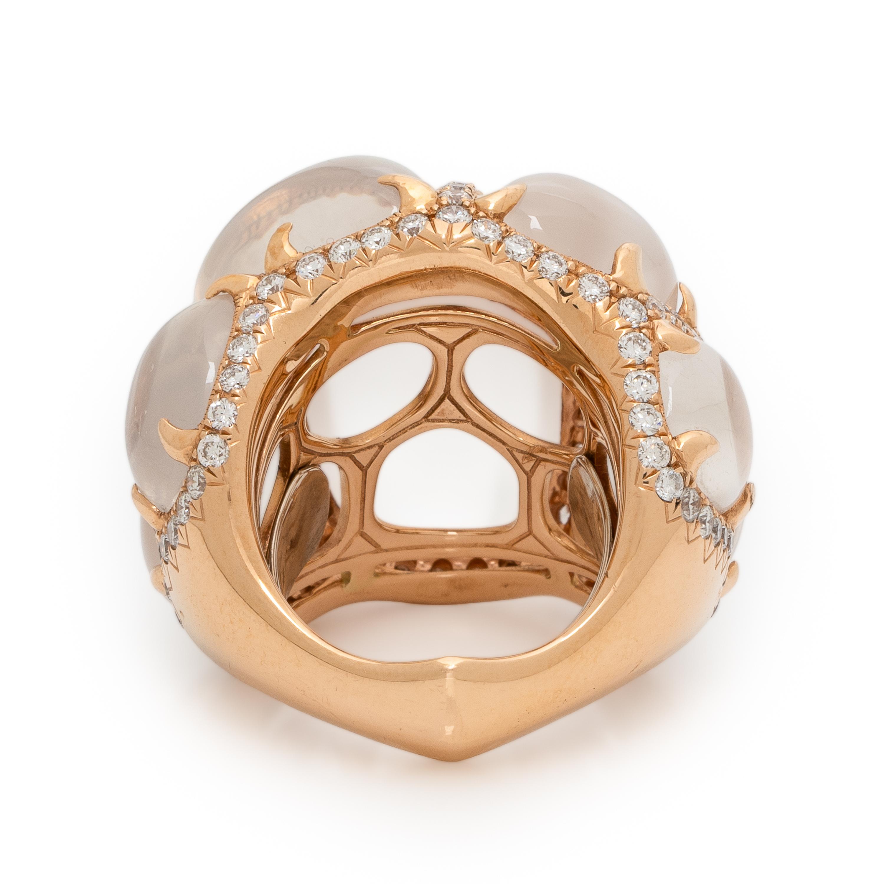 Moonstone, Diamond, and Rose Gold Ring