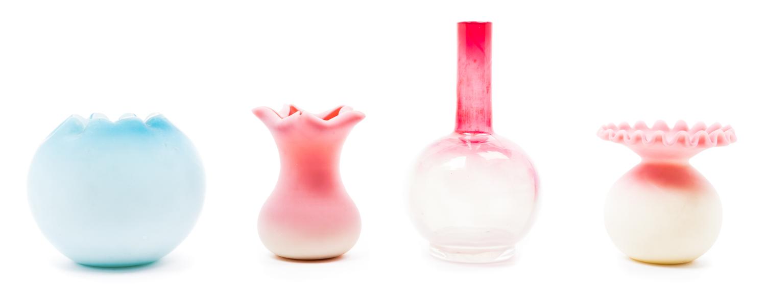 Two Burmese Glass Vases Height of tallest 5 1/2 inches.