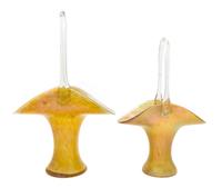 Two Glass Baskets Height of tallest 15 3/8 inches.