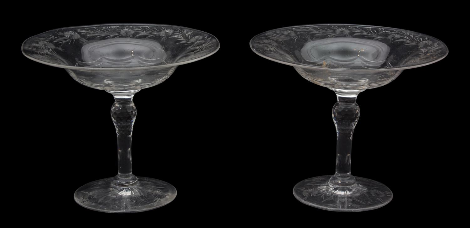 A Pair of Cut Glass Tazzas Height 7 1/2 x diameter 6 inches. — 20TH CENTURY