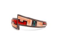 Silver Cuff Bracelet, with Mosaic Inlay Coral, Turquoise, and Jet