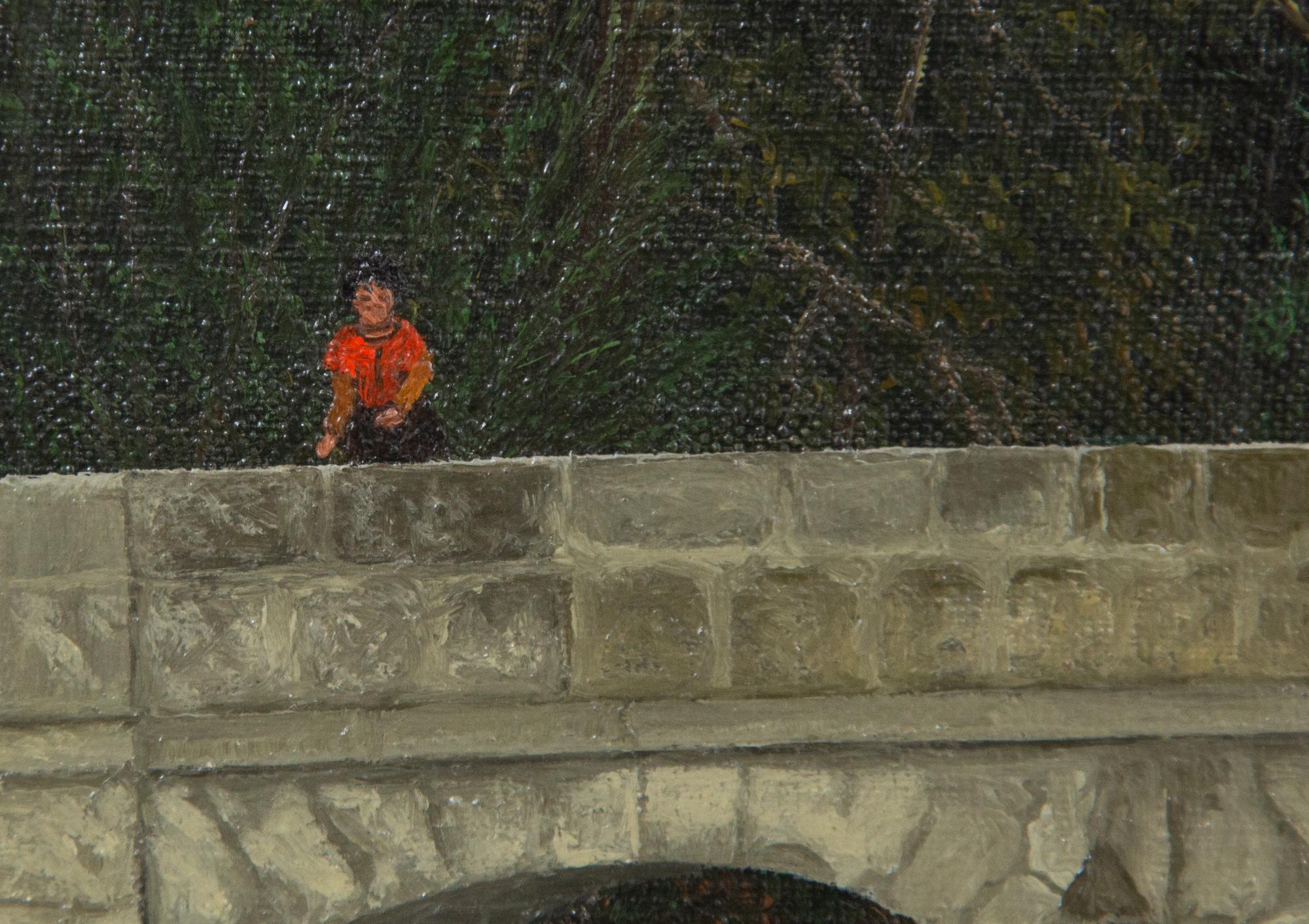 Le petit pont d'Aveny (Eure) avec Fanny en rouge, 1951