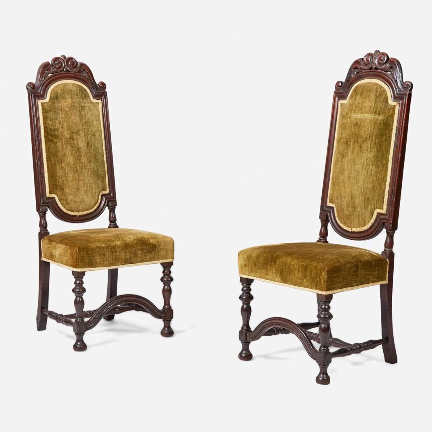 Two Baroque Revival carved walnut side chairs late, 19th / early 20th century
