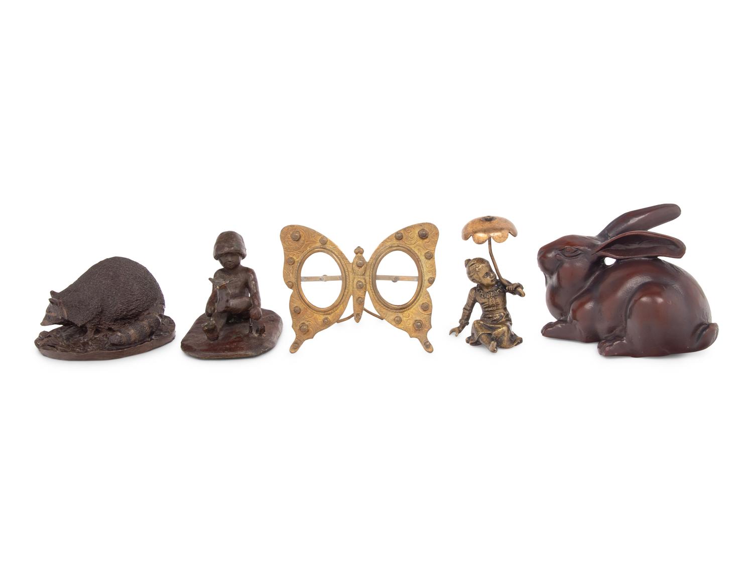 A Group of Five Bronze and Brass Articles