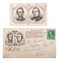 [LINCOLN, Abraham (1822-1865)]. Lincoln and Johnson jugate anti-slavery cover. [ With :] Jugate lithograph card.