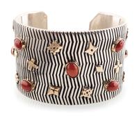 Sterling Silver Cuff Bracelet, Set with Coral Cabochons and Accented with 14K Gold