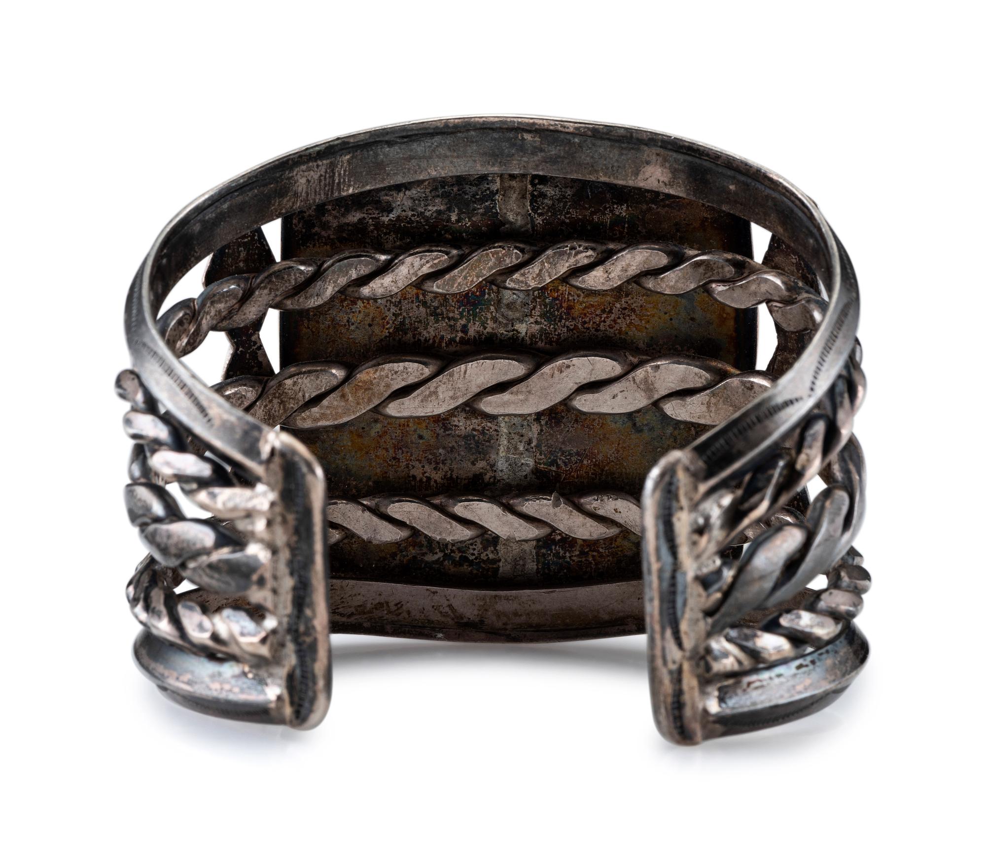 Navajo Silver and Petrified Wood Cuff Bracelet