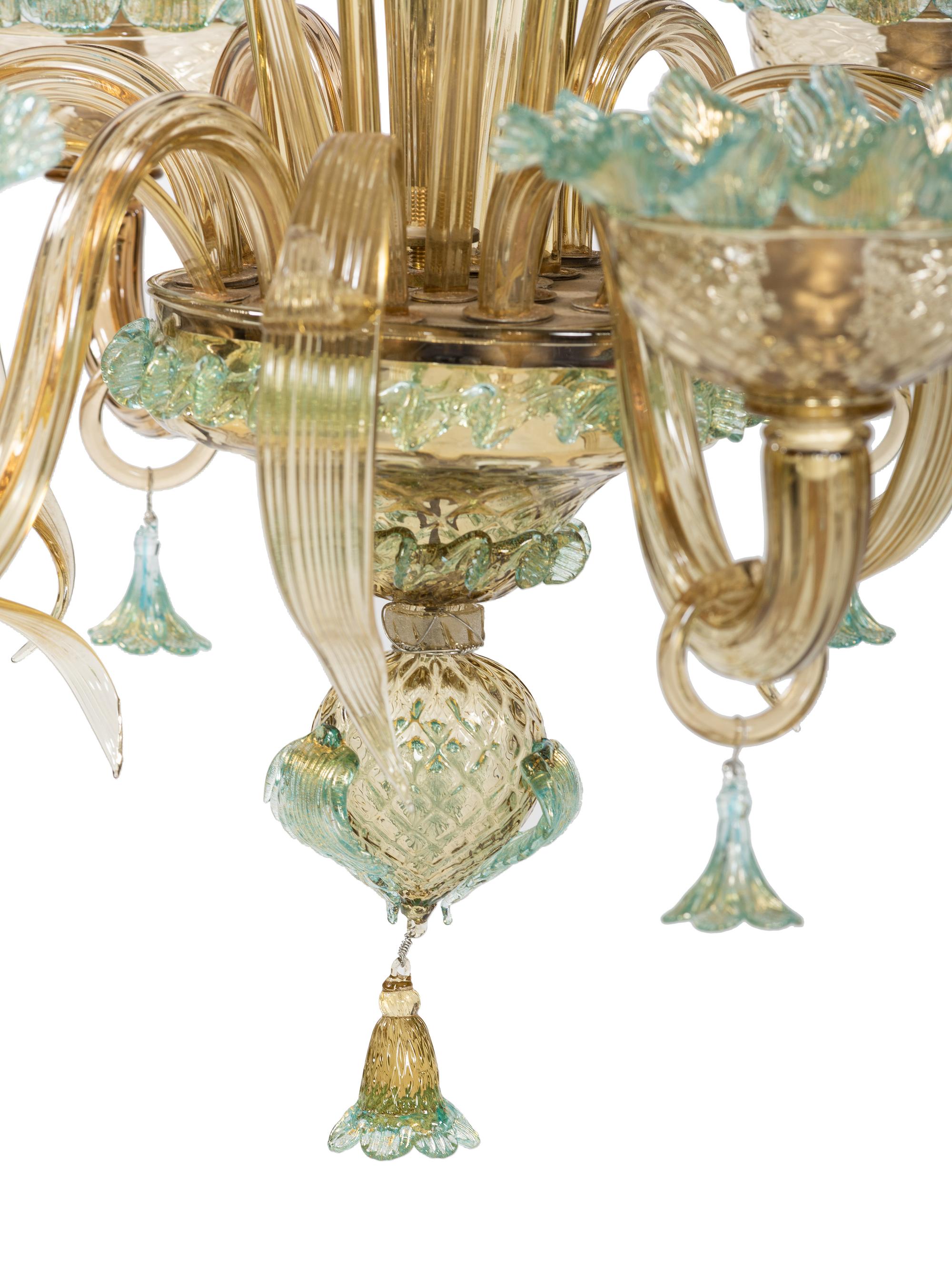Three Murano Style Six-Light Glass Chandeliers