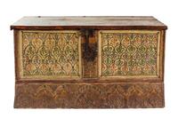 A Syrian Carved and Painted Blanket Chest Height 29 5/8 x width 56 1/4 x depth 24 inches. — 19TH CENTURY