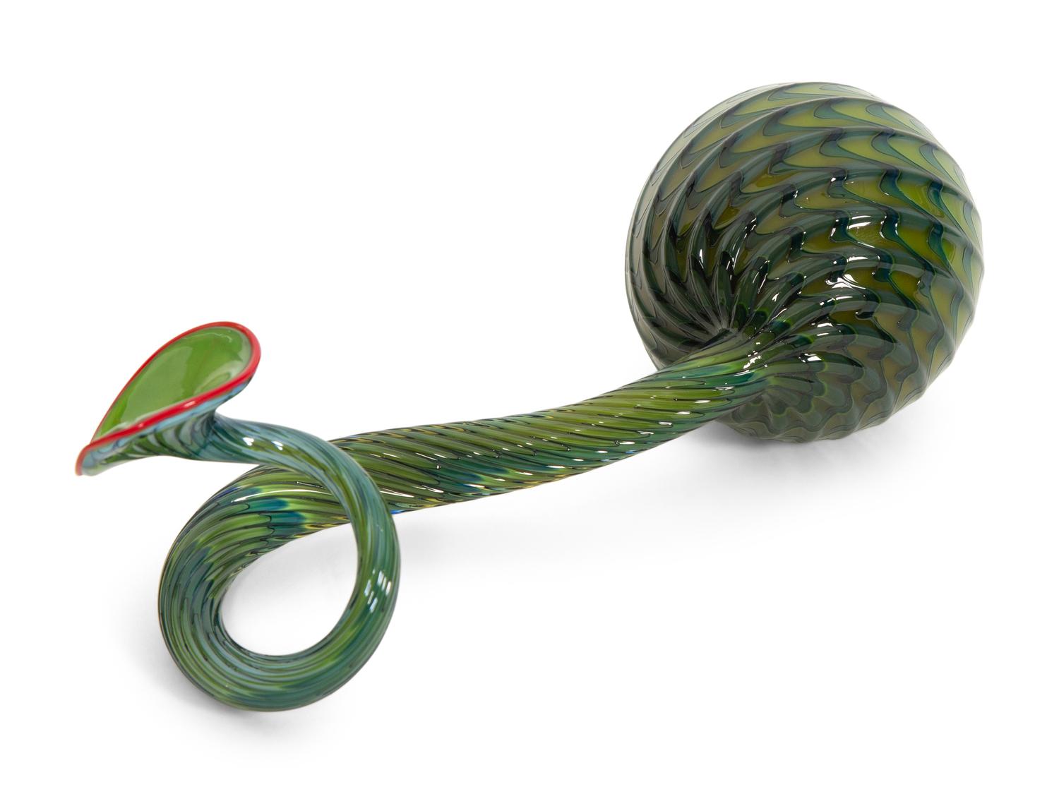 Two-Piece Persian Glass Set in Parrot Green with Red Lip