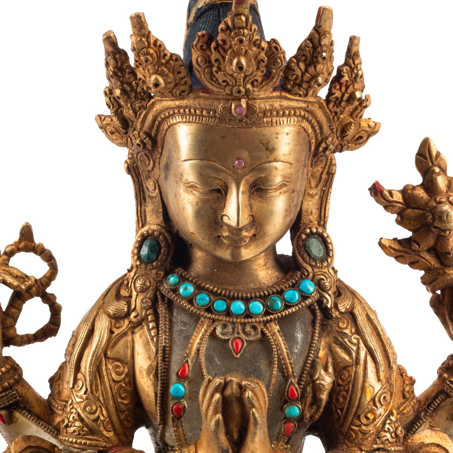 A Gilt Bronze, Rock Crystal and Jewel-Inset Figure of a Standing Deity