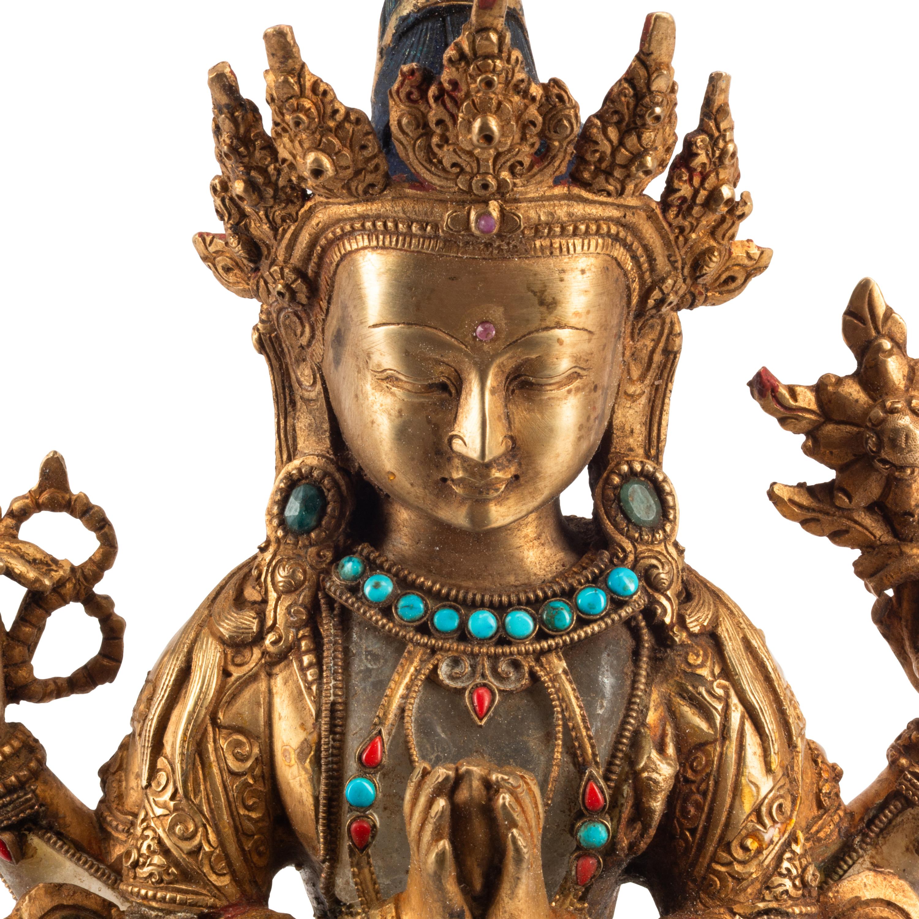 A Gilt Bronze, Rock Crystal and Jewel-Inset Figure of a Standing Deity