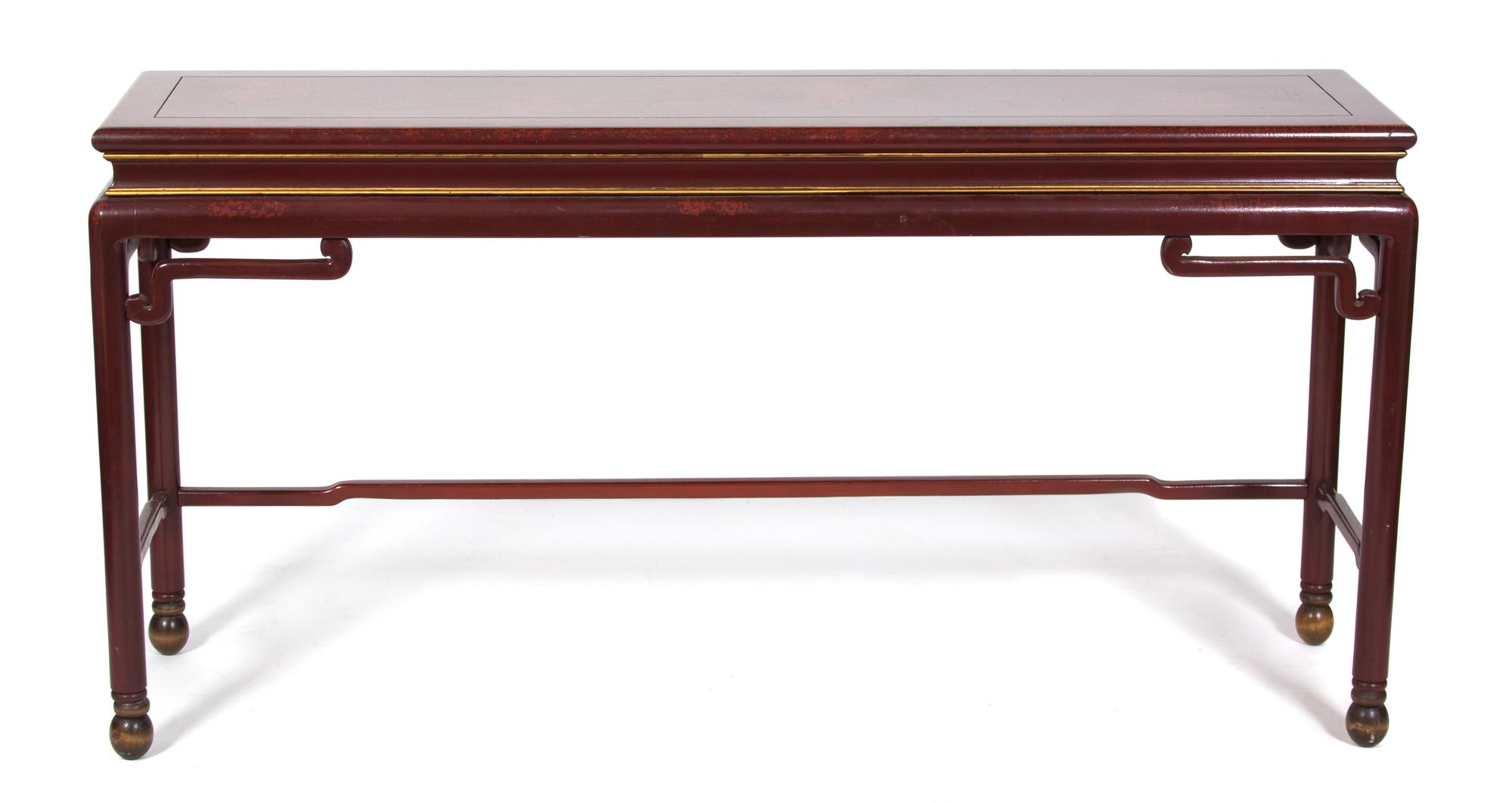 A Pair of Chinese Red Lacquer Altar Tables Height 30 x width 60 x depth 16 inches. — 20TH CENTURY
