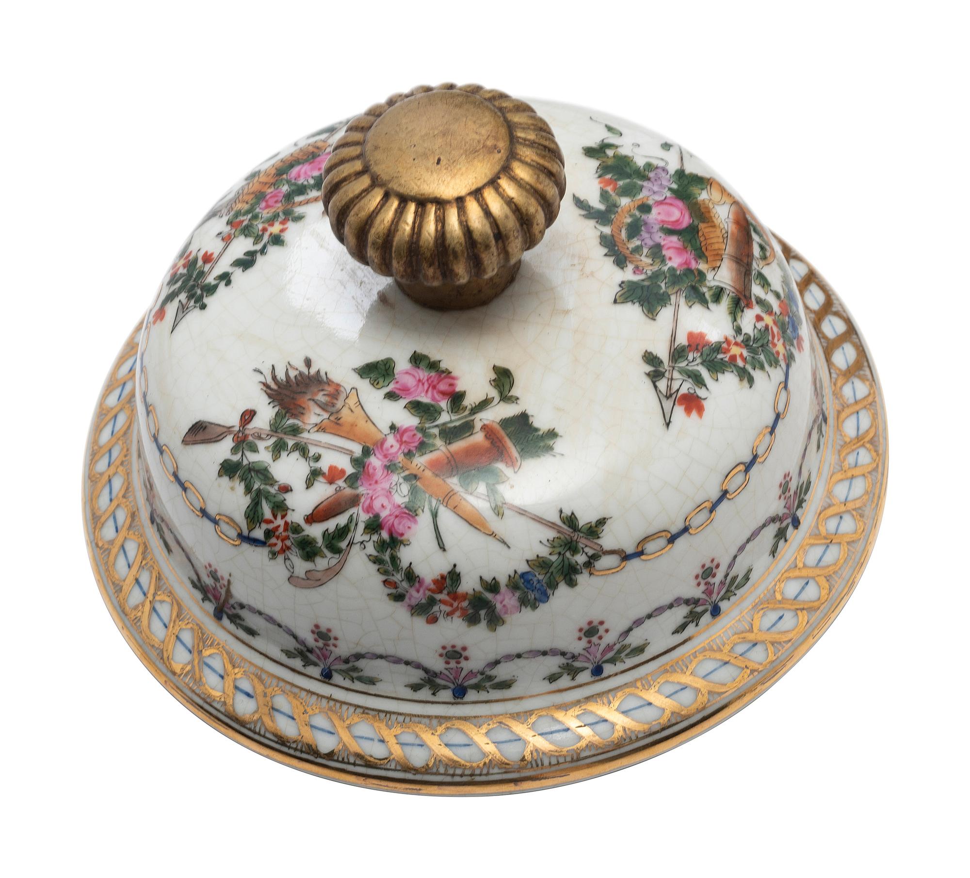 A Pair of United Wilson Gilt Metal Mounted Porcelain Urns