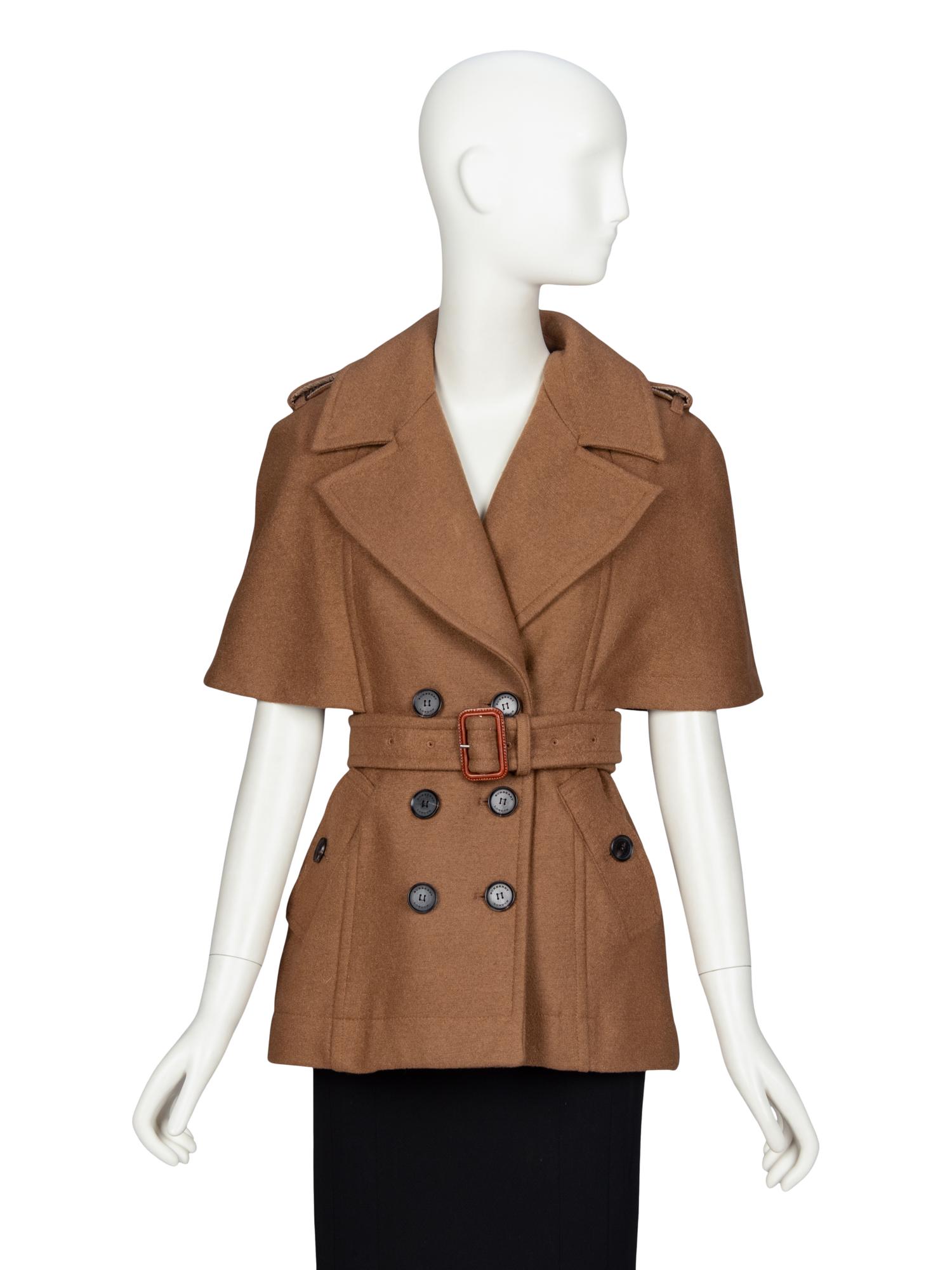 BURBERRY, SHORT WOOL CAPELET COAT