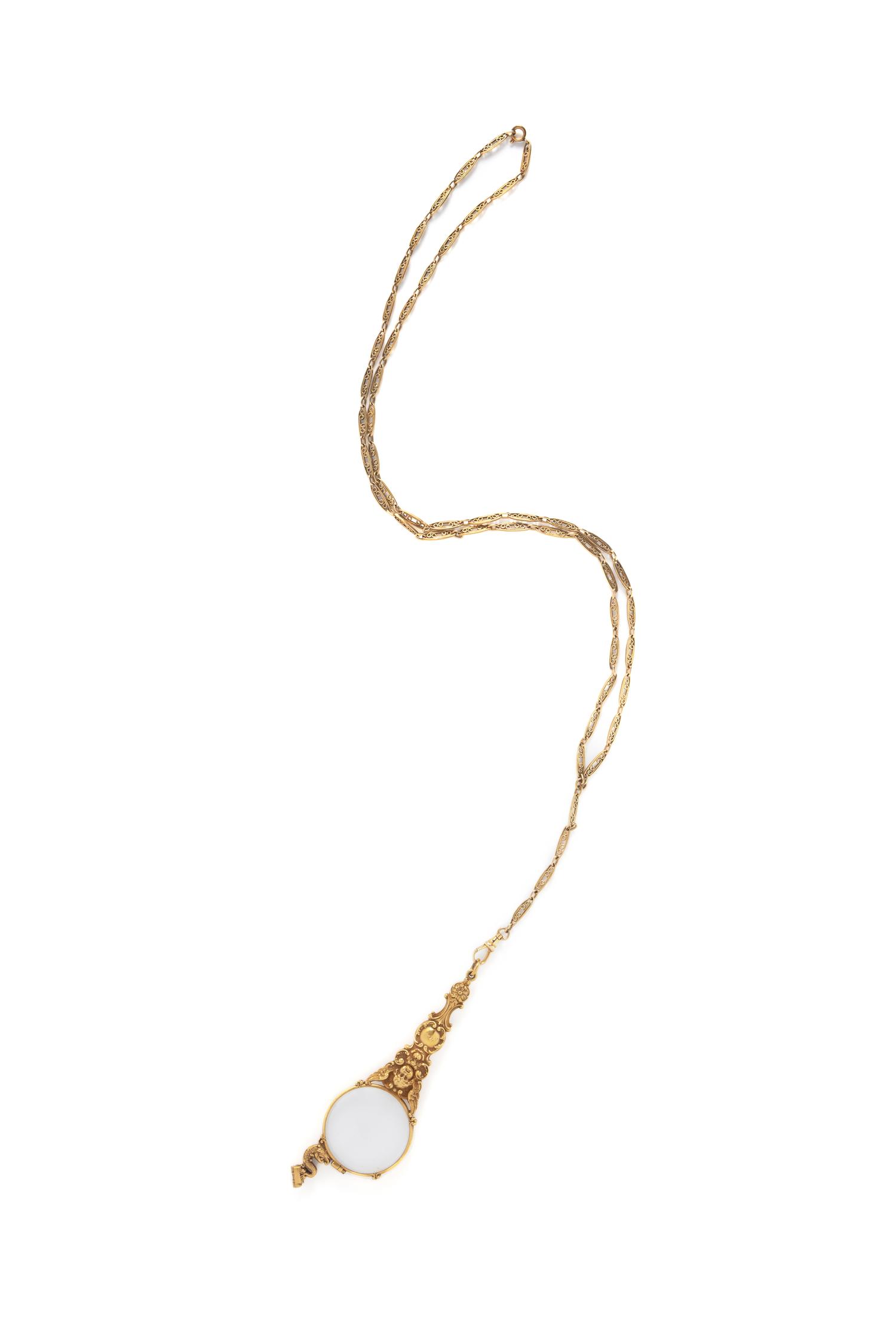 ART NOUVEAU, YELLOW GOLD LORGNETTE AND CHAIN