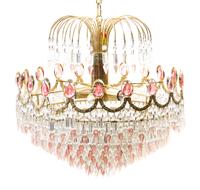 A Victorian Style Gilt Metal and Cut Glass Six-Light Chandelier, Height 20 x diameter 20 1/4 inches.