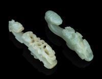 Two Pale Celadon Jade Belt Hooks