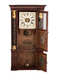 An American Classical Mahogany Eglomise Mantel Clock
