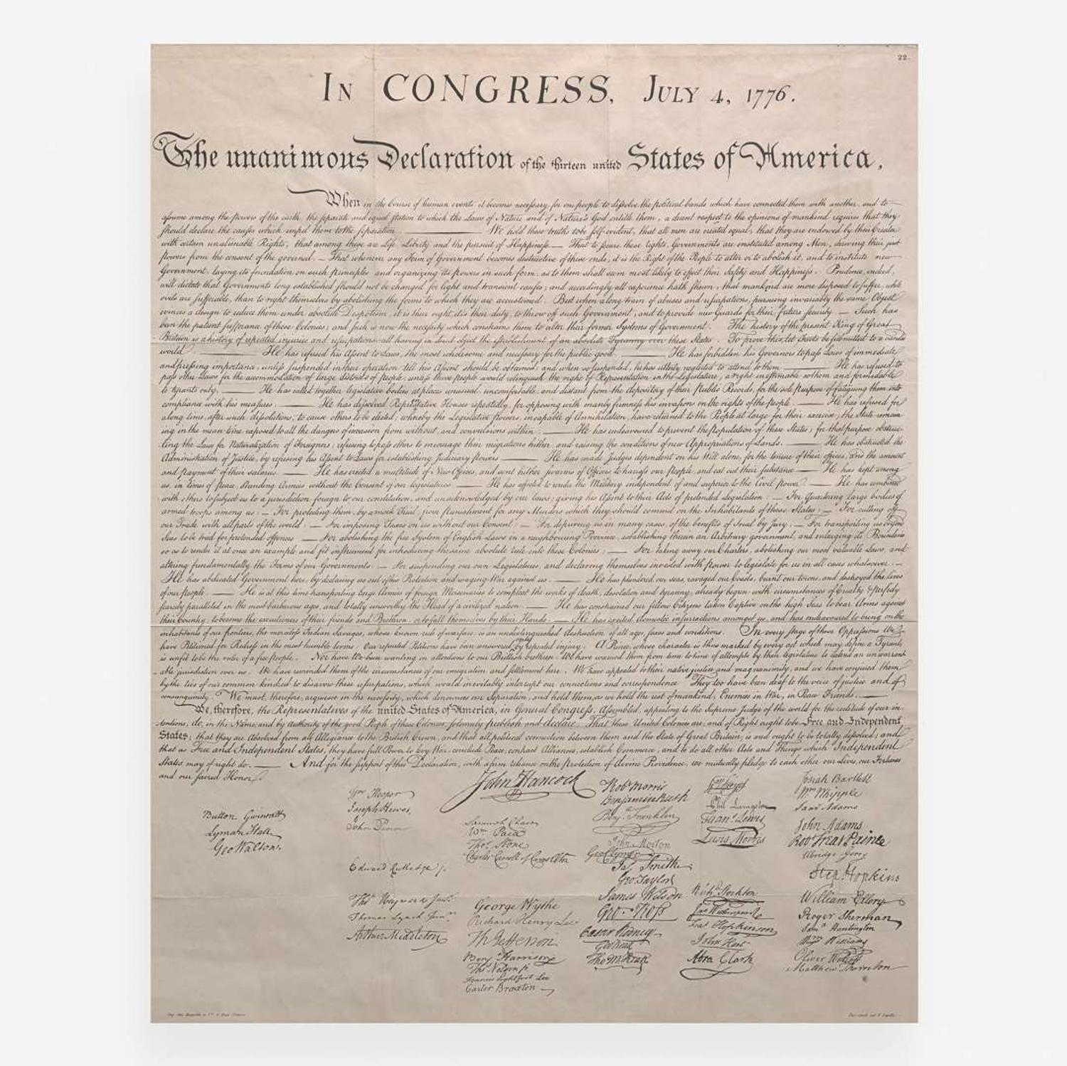 [Declaration of Independence] In Congress, July 4, 1776. The unanimous Declaration of the thirteen united States of America…