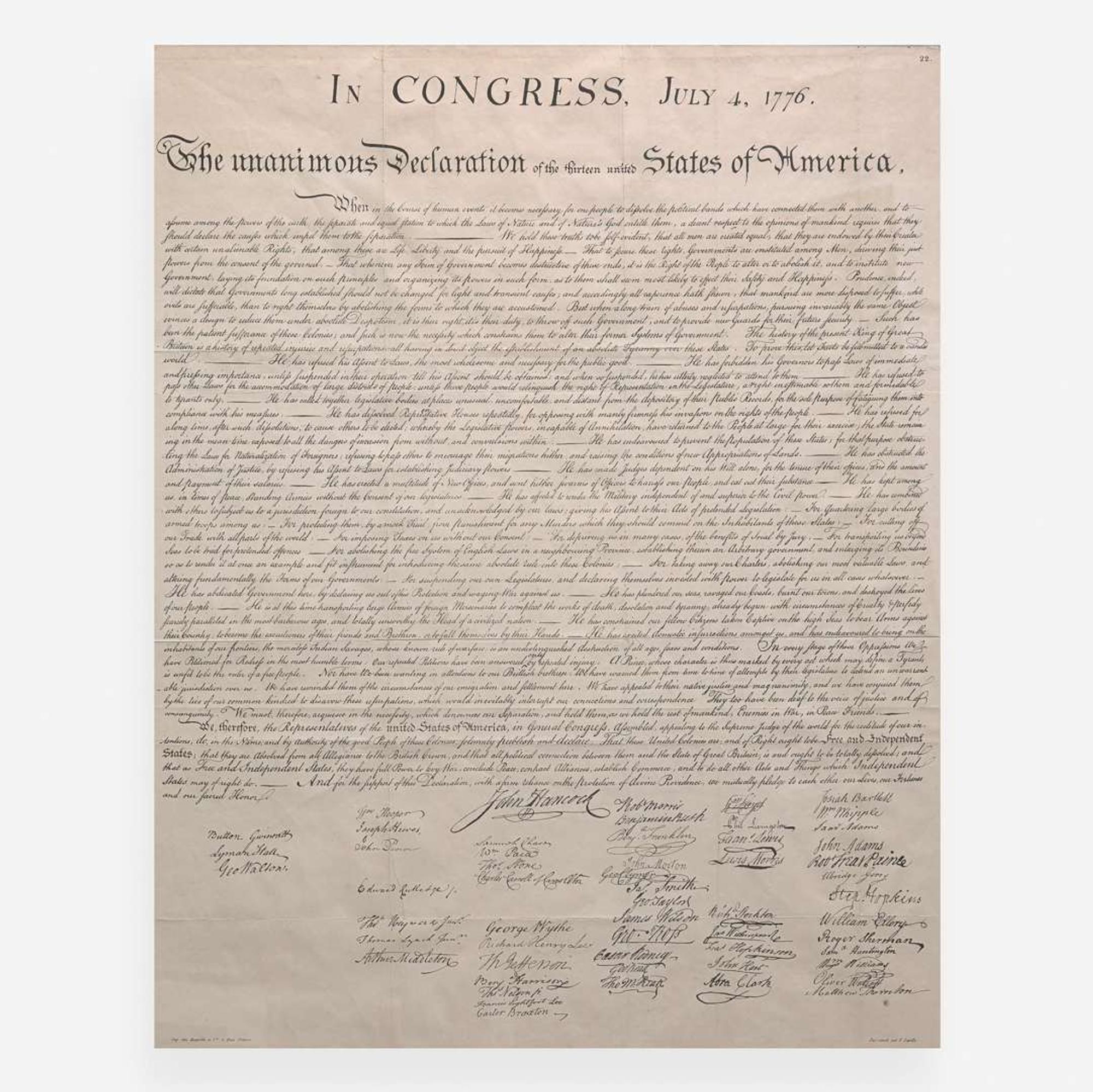 [Declaration of Independence] In Congress, July 4, 1776. The unanimous Declaration of the thirteen united States of America…