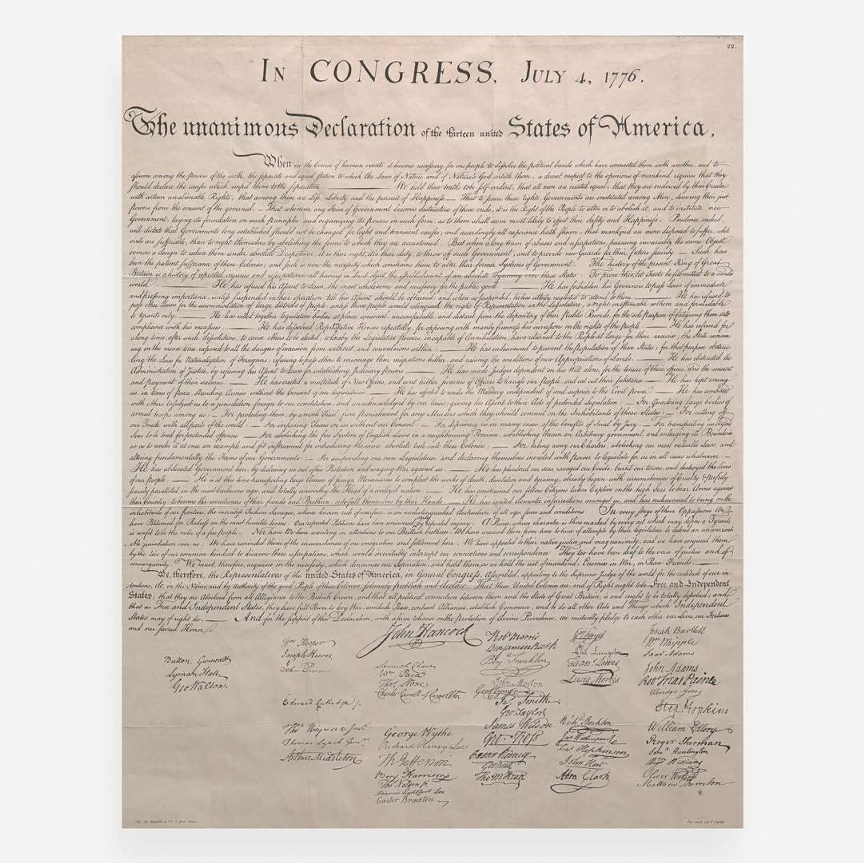 [Declaration of Independence] In Congress, July 4, 1776. The unanimous Declaration of the thirteen united States of America…