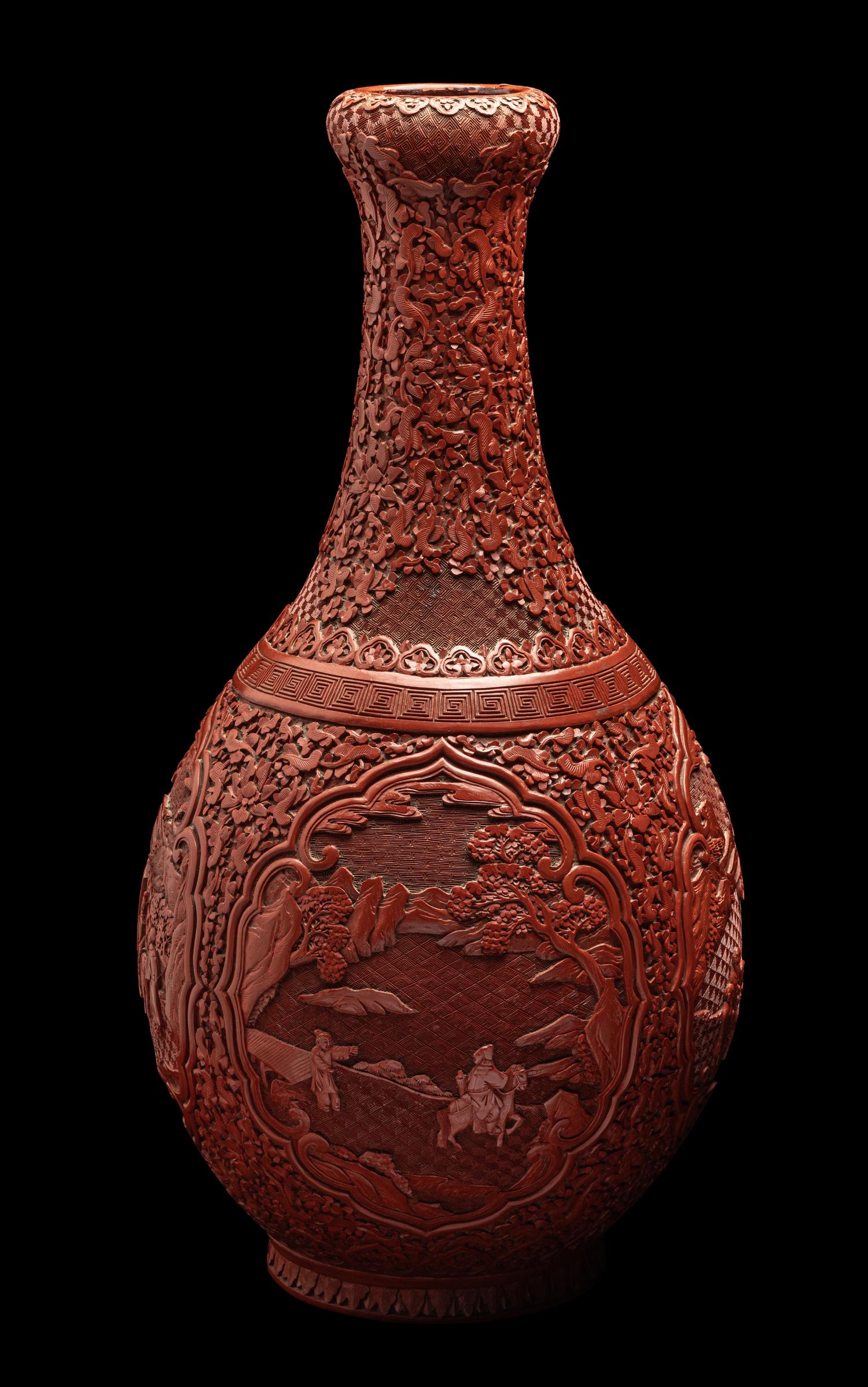 A Chinese Carved Red Lacquer Bottle Vase