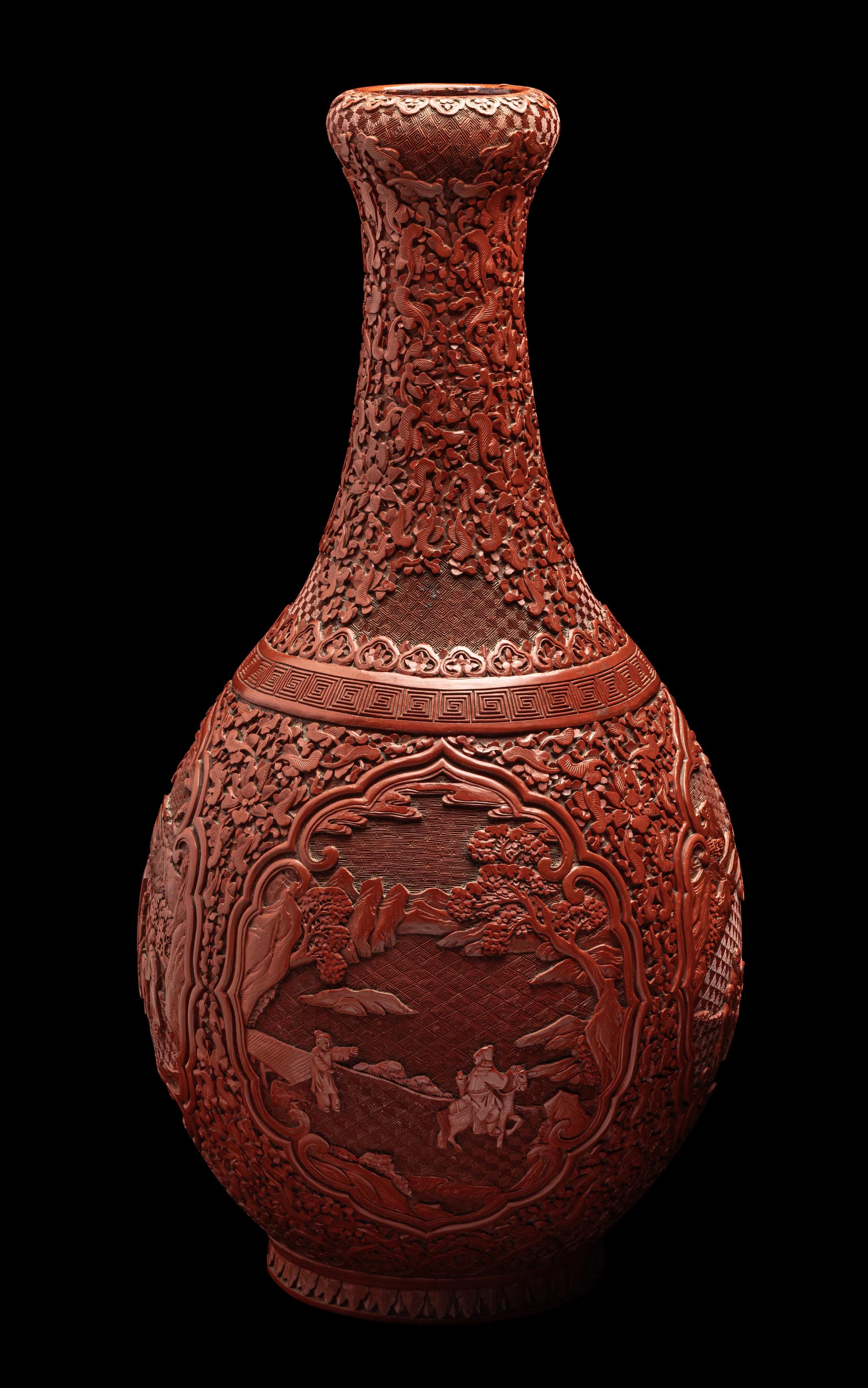 A Chinese Carved Red Lacquer Bottle Vase