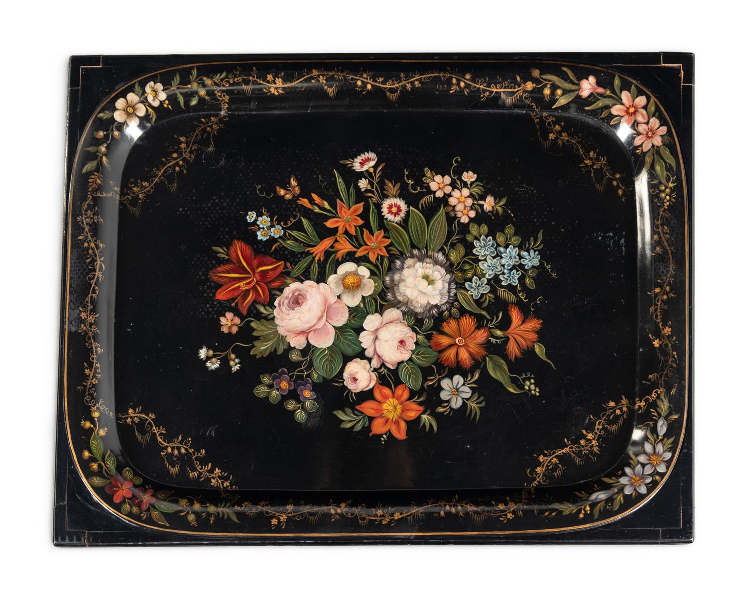 A Victorian Papier Mache Tray on a Later Stand
