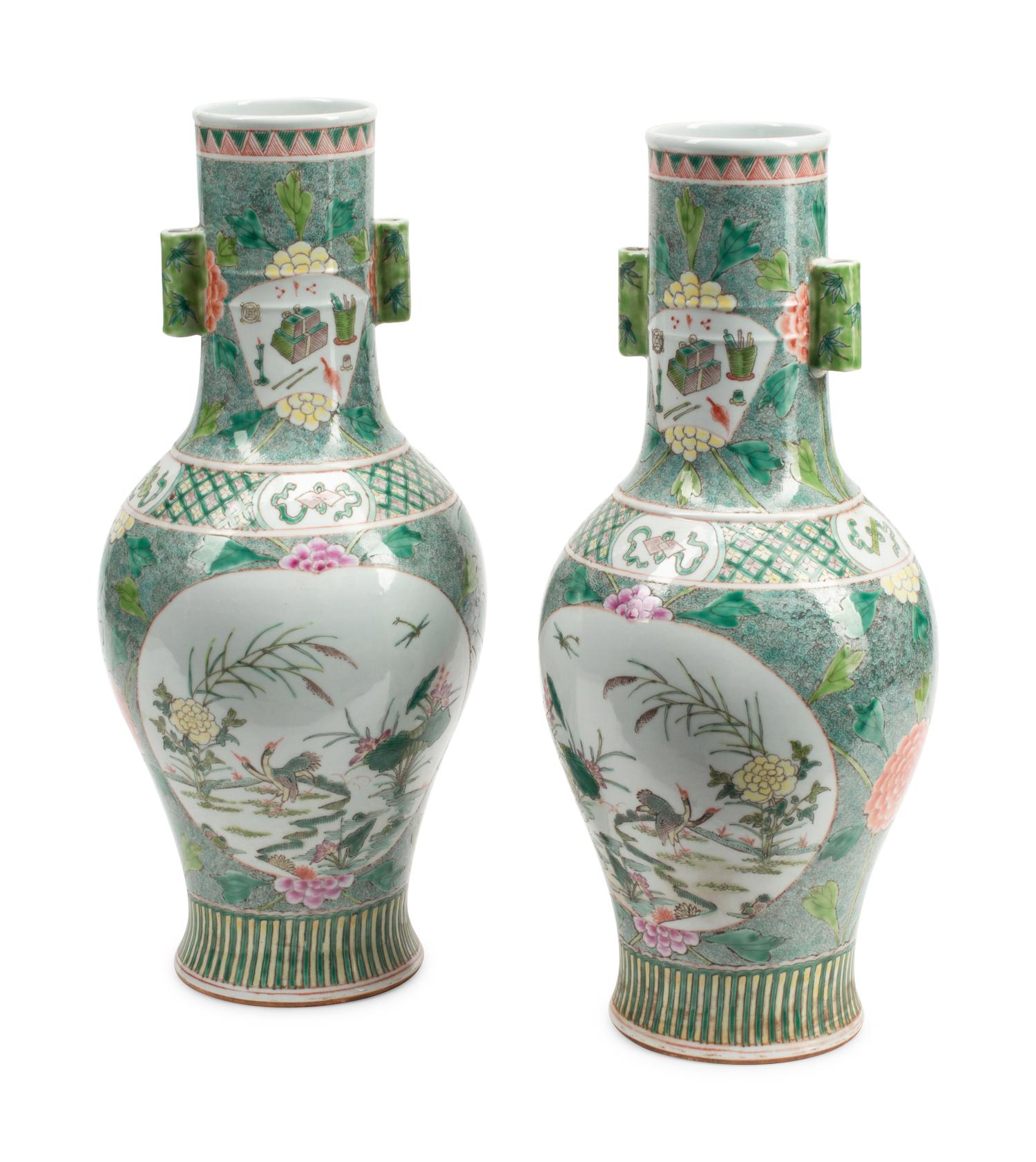 A Pair of Chinese Famille Verte Porcelain Vases