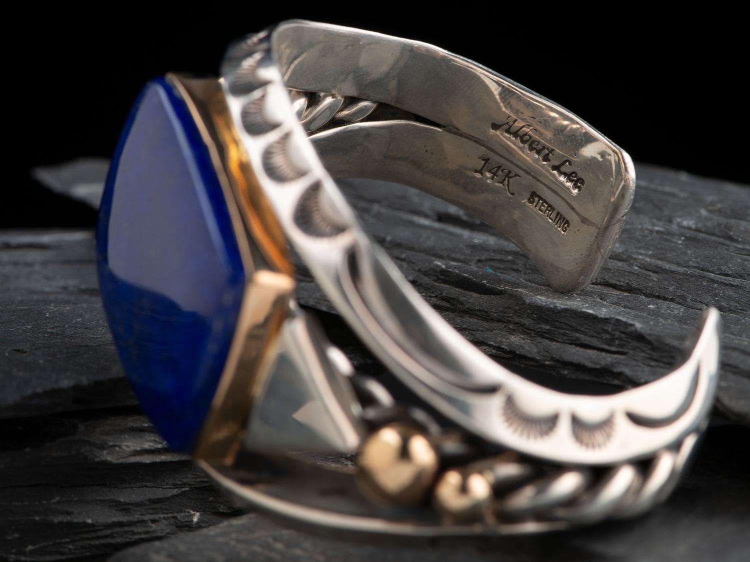 Sterling Silver and Lapis Cuff Bracelet, with 14K Gold Accents