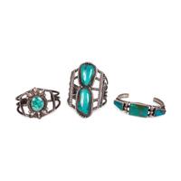 Navajo Silver and Turquoise Cuff Bracelets