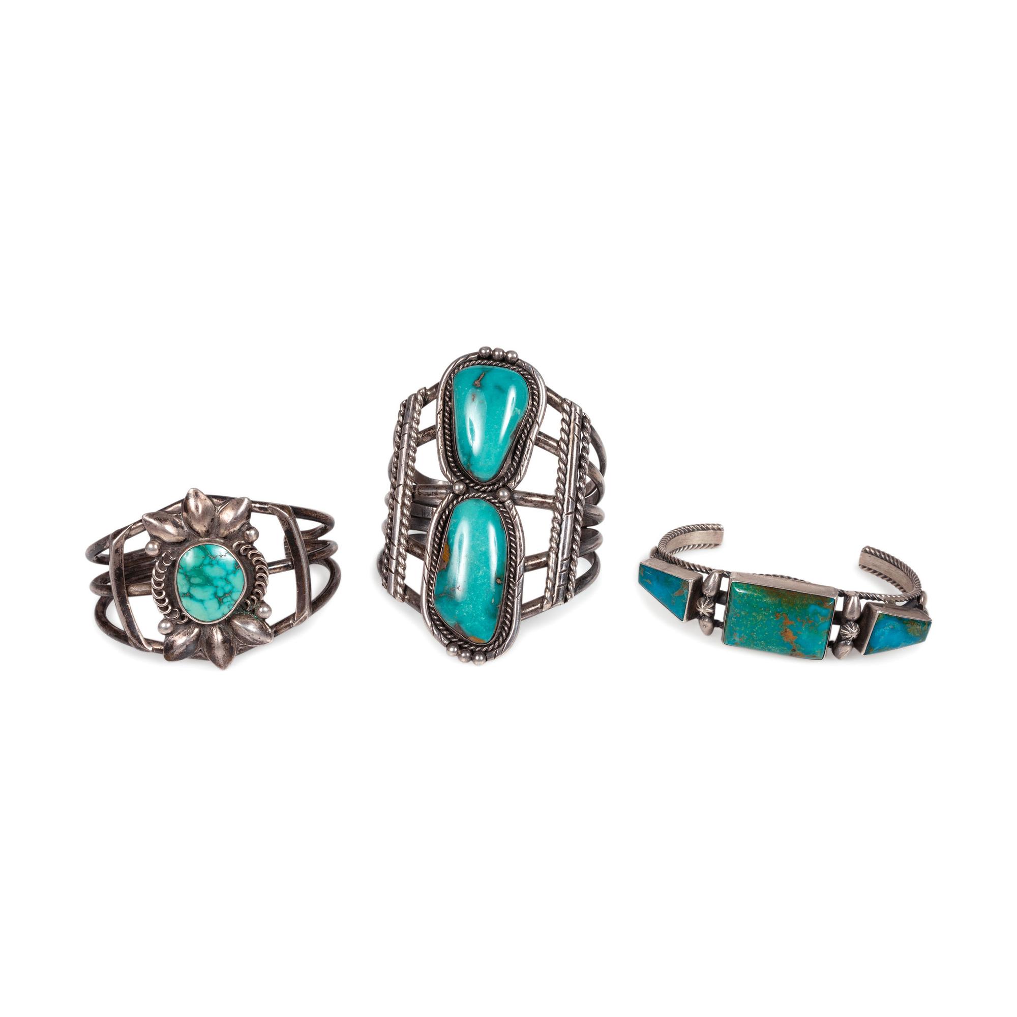 Navajo Silver and Turquoise Cuff Bracelets