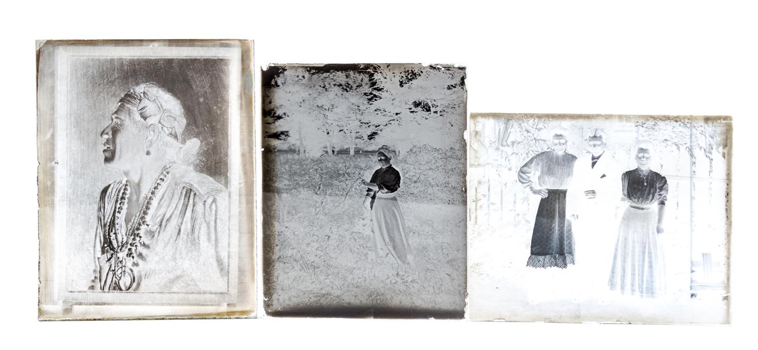 (CHICAGO, PHOTOGRAPHY). A collection of glass plate negatives featuring various individuals, including family photographs. c. 1890-1900