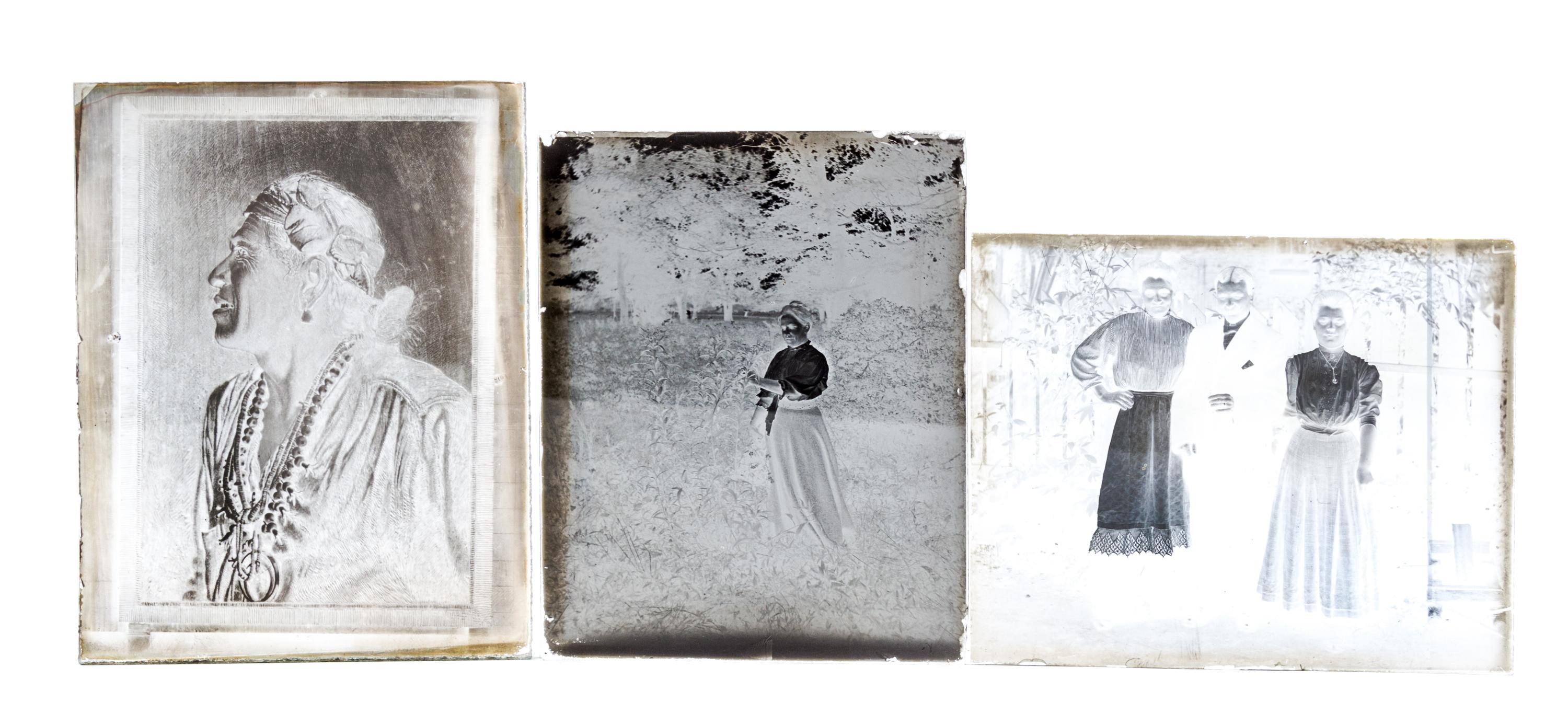 (CHICAGO, PHOTOGRAPHY). A collection of glass plate negatives featuring various individuals, including family photographs. c. 1890-1900