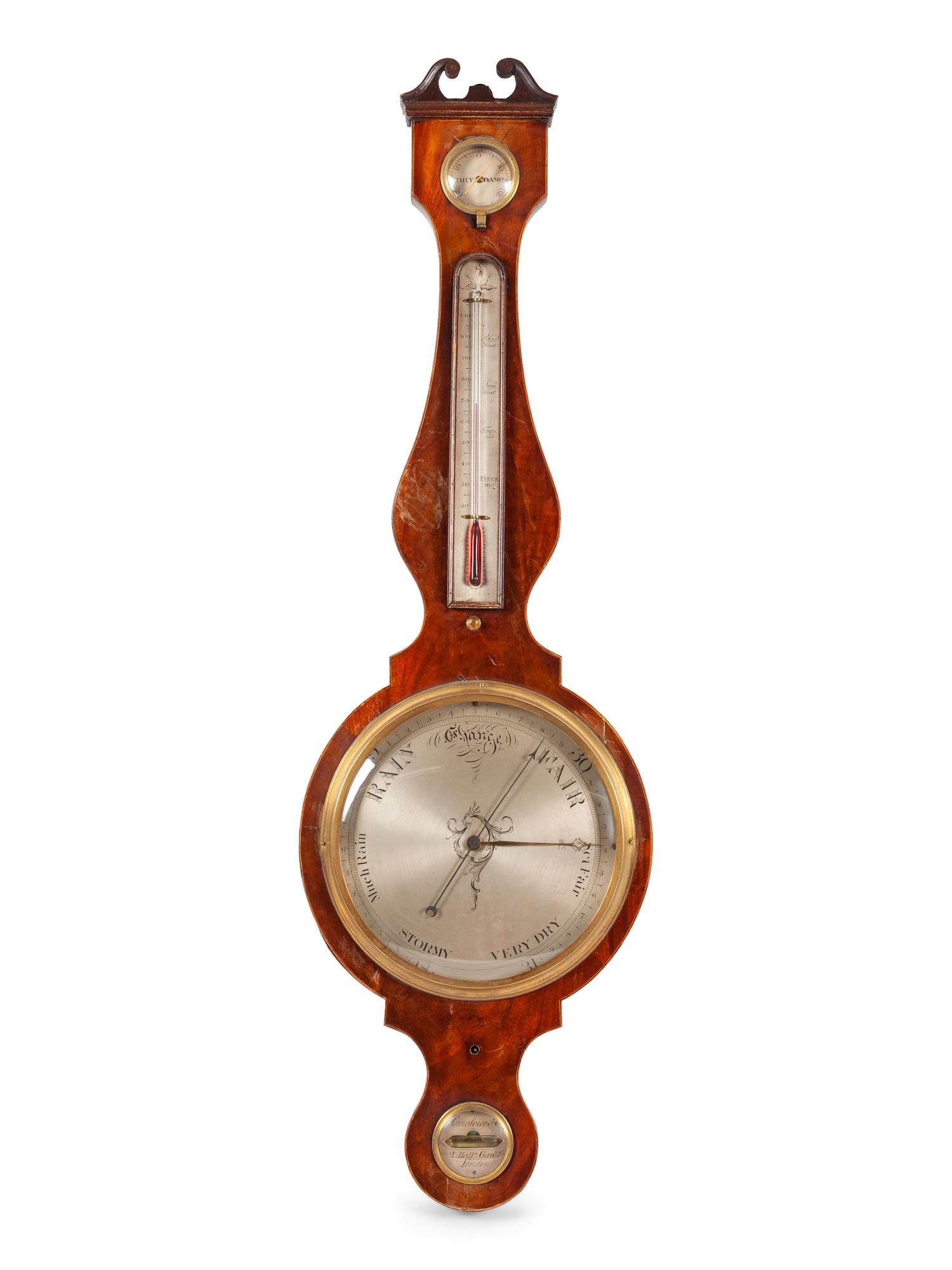 George III Mahogany Wheel Thermometer/Barometer