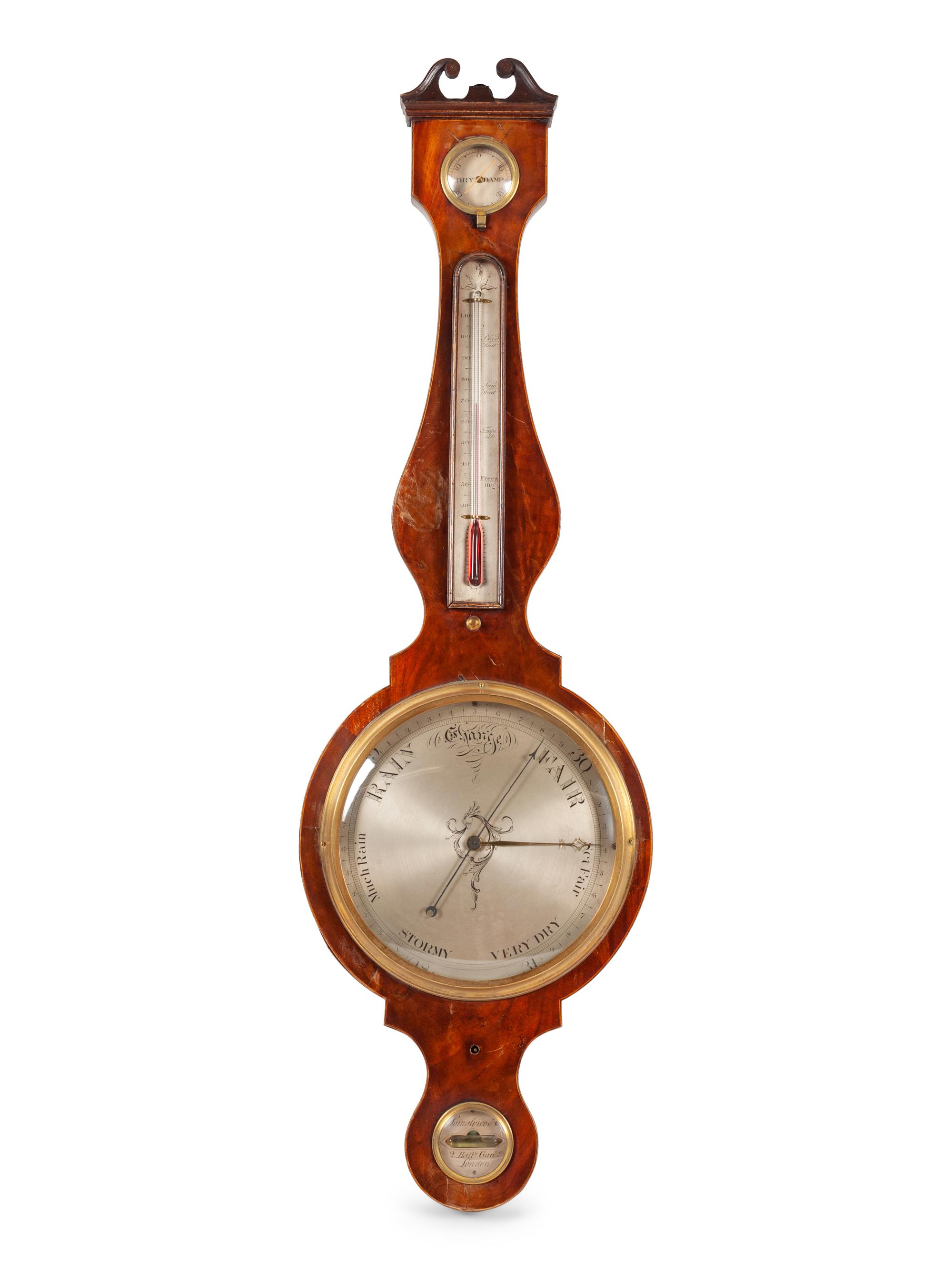 George III Mahogany Wheel Thermometer/Barometer