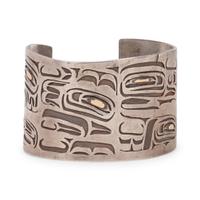 Northwest Coast Silver Cuff Bracelet, with 18K Gold Accents