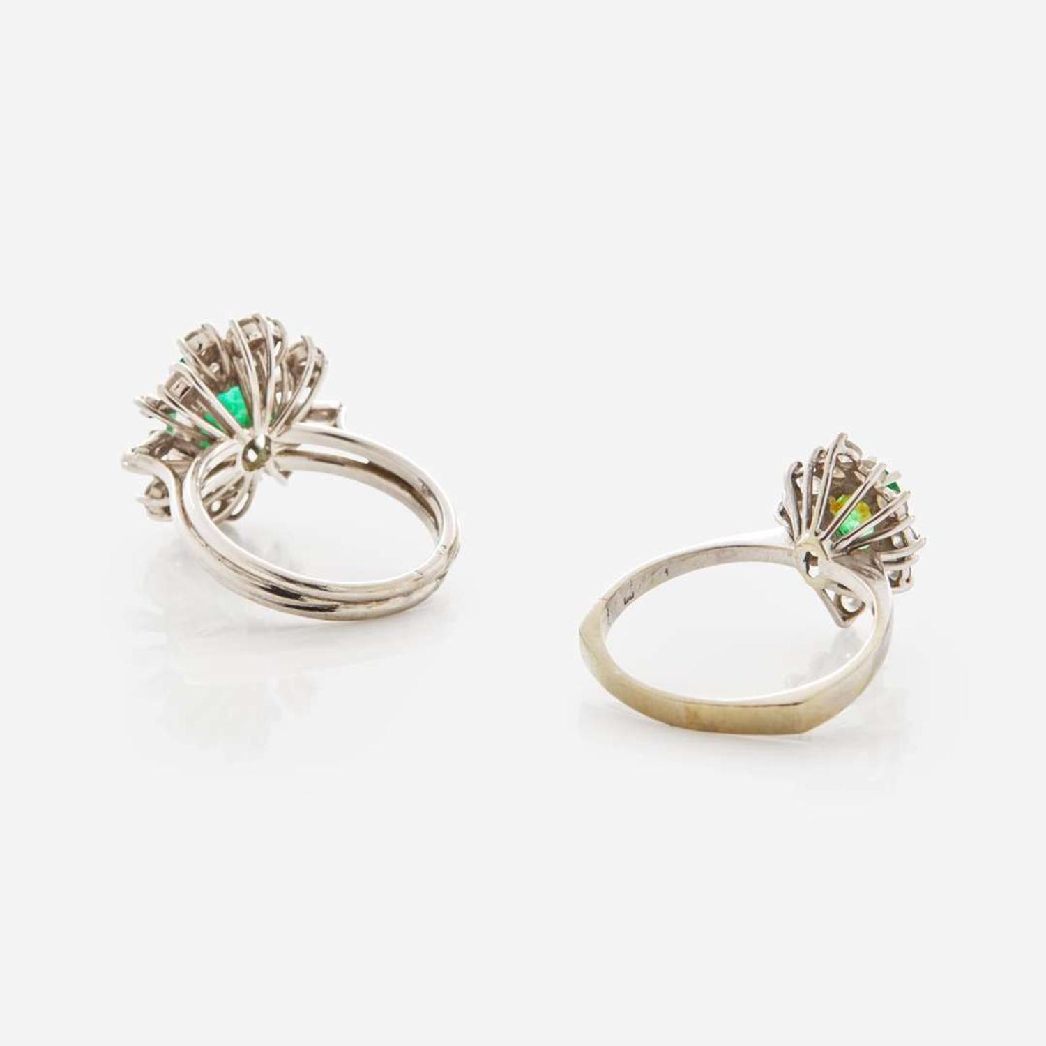 A Set of Two 14K Gold, Diamond, and Emerald Rings