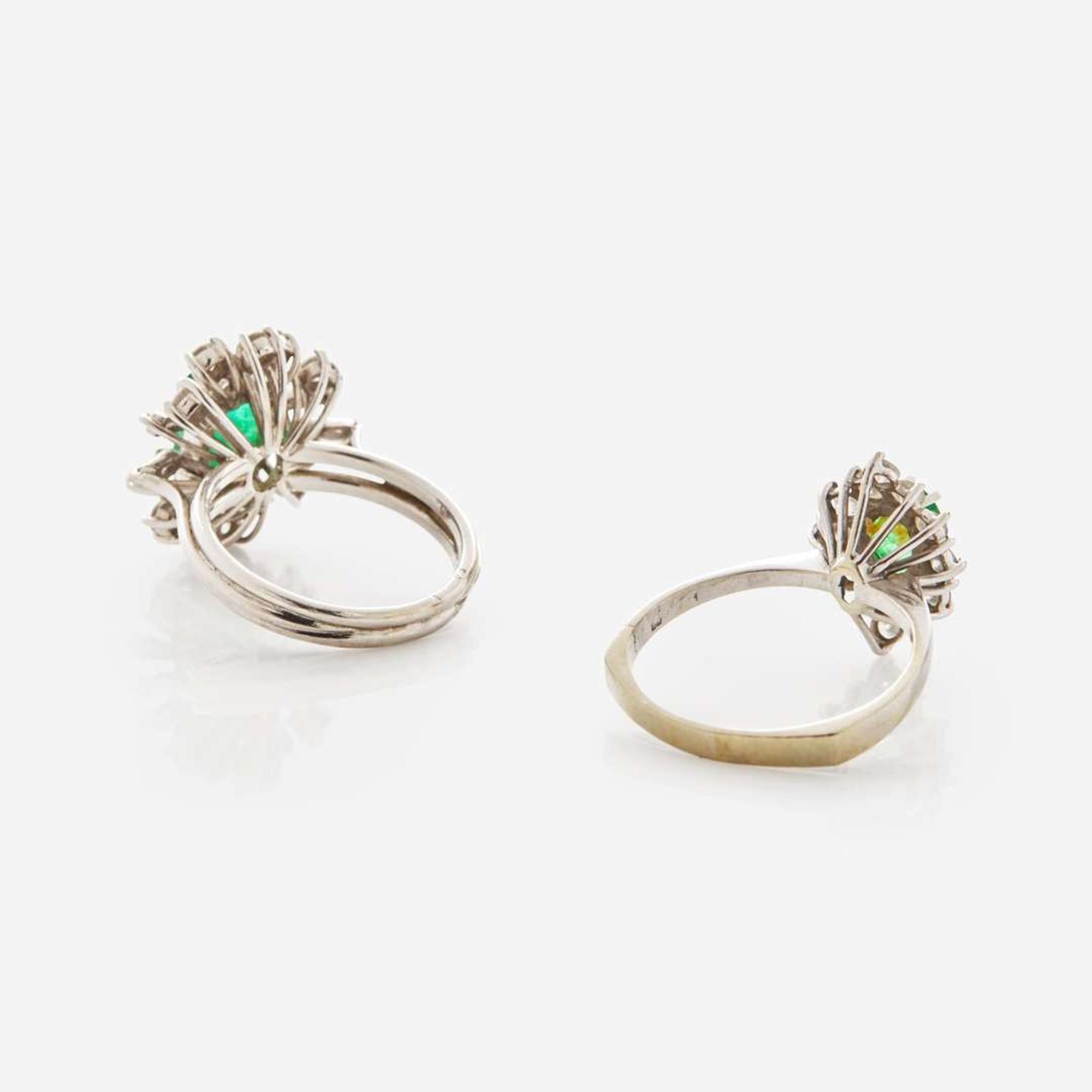A Set of Two 14K Gold, Diamond, and Emerald Rings