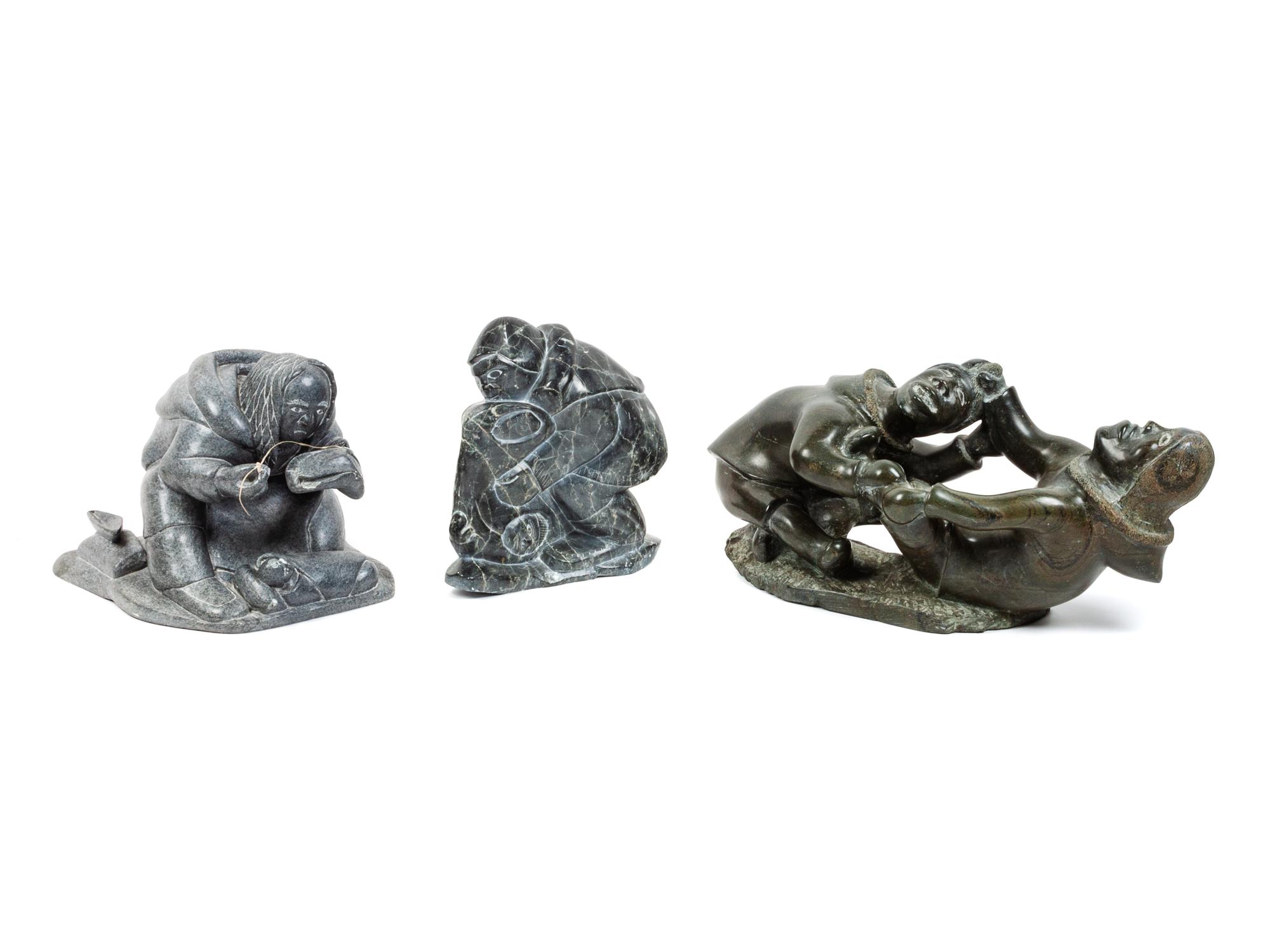Three Large Inuit Soapstone Carvings