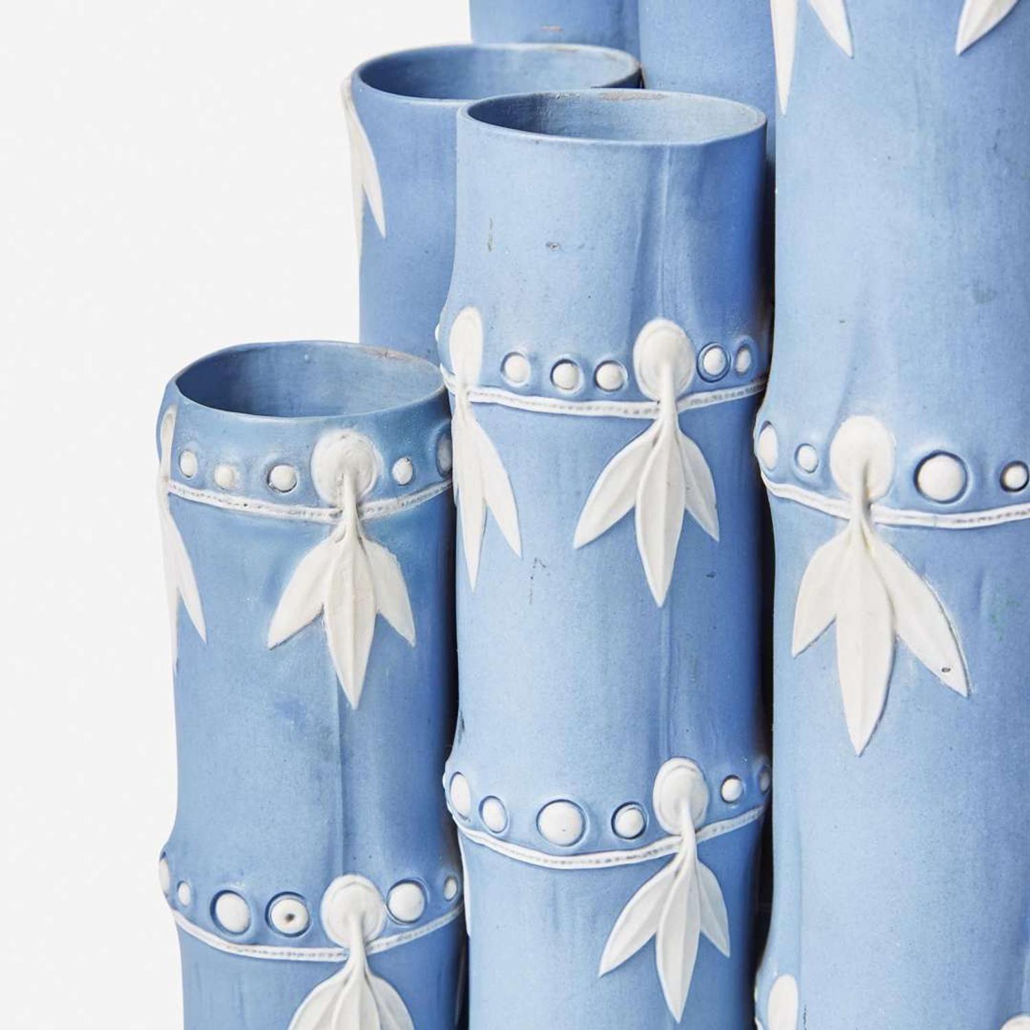 An Exceptional Wedgwood Solid Blue Jasperware Six-Tube Bamboo-Form Vase UK, late 18th century