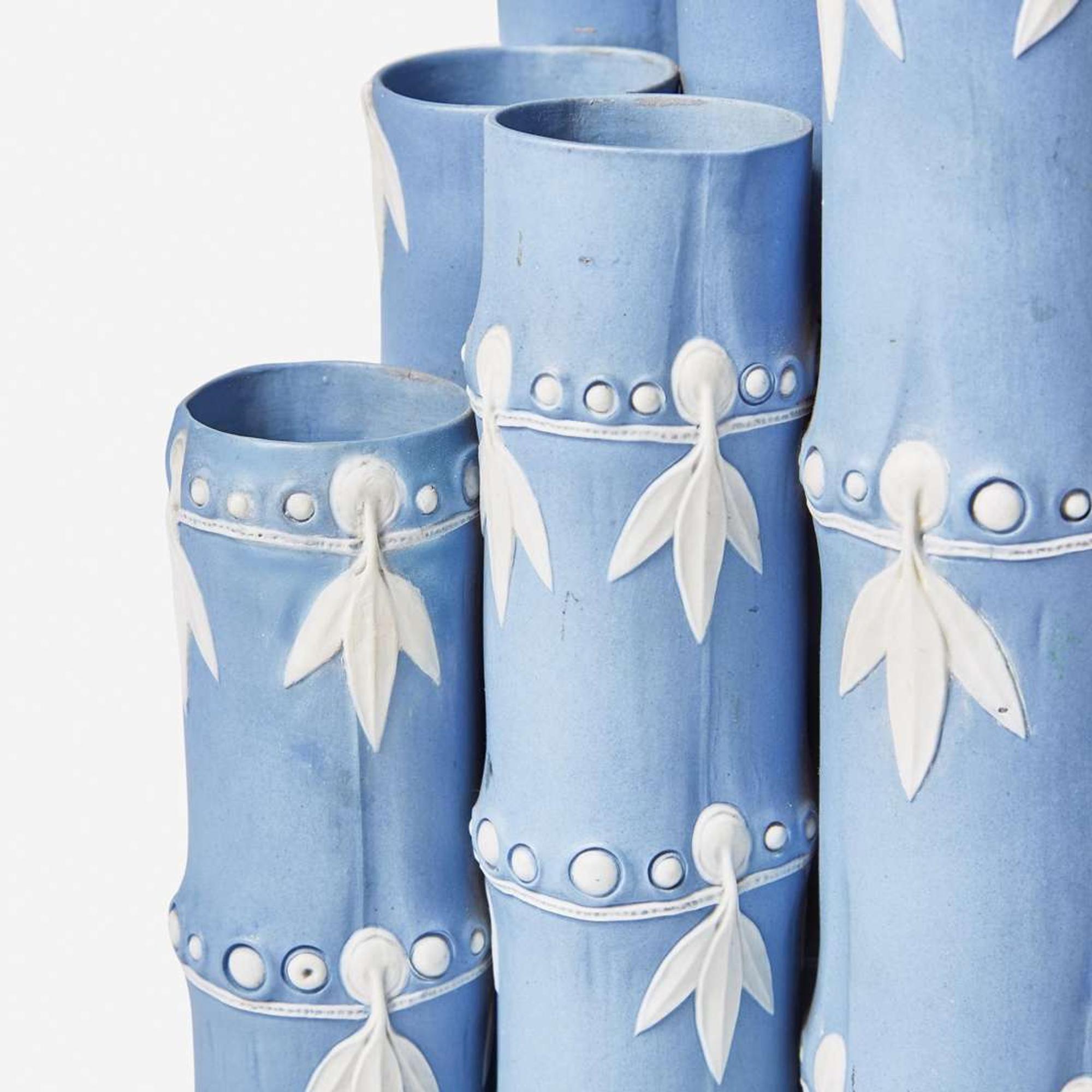 An Exceptional Wedgwood Solid Blue Jasperware Six-Tube Bamboo-Form Vase UK, late 18th century