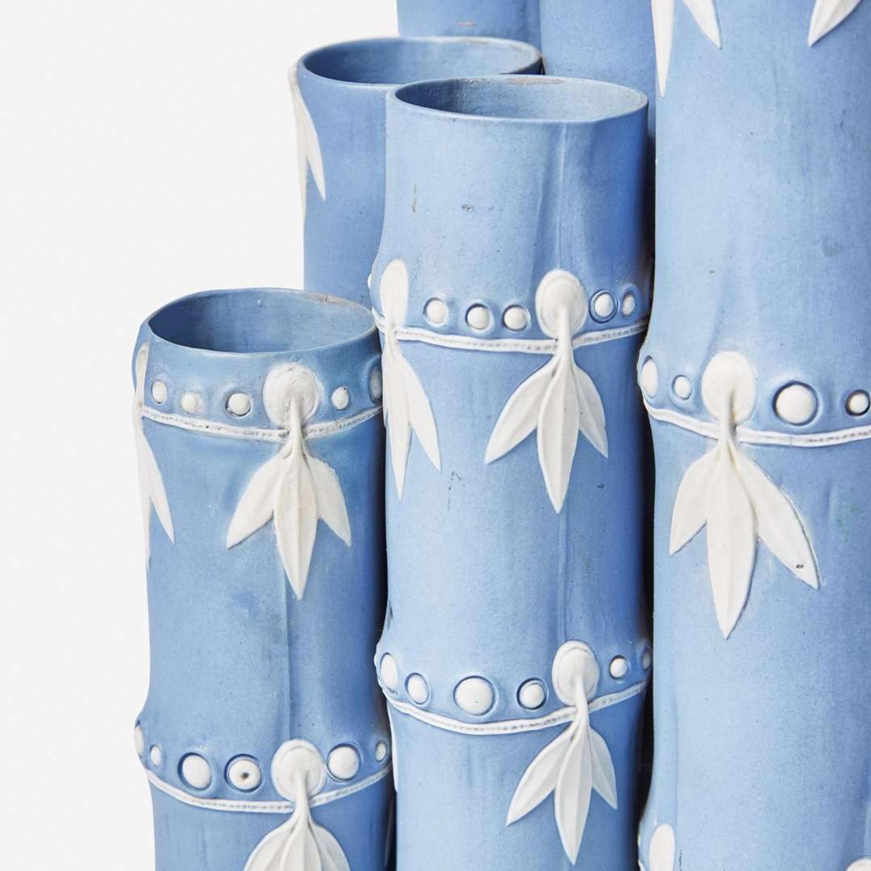 An Exceptional Wedgwood Solid Blue Jasperware Six-Tube Bamboo-Form Vase UK, late 18th century